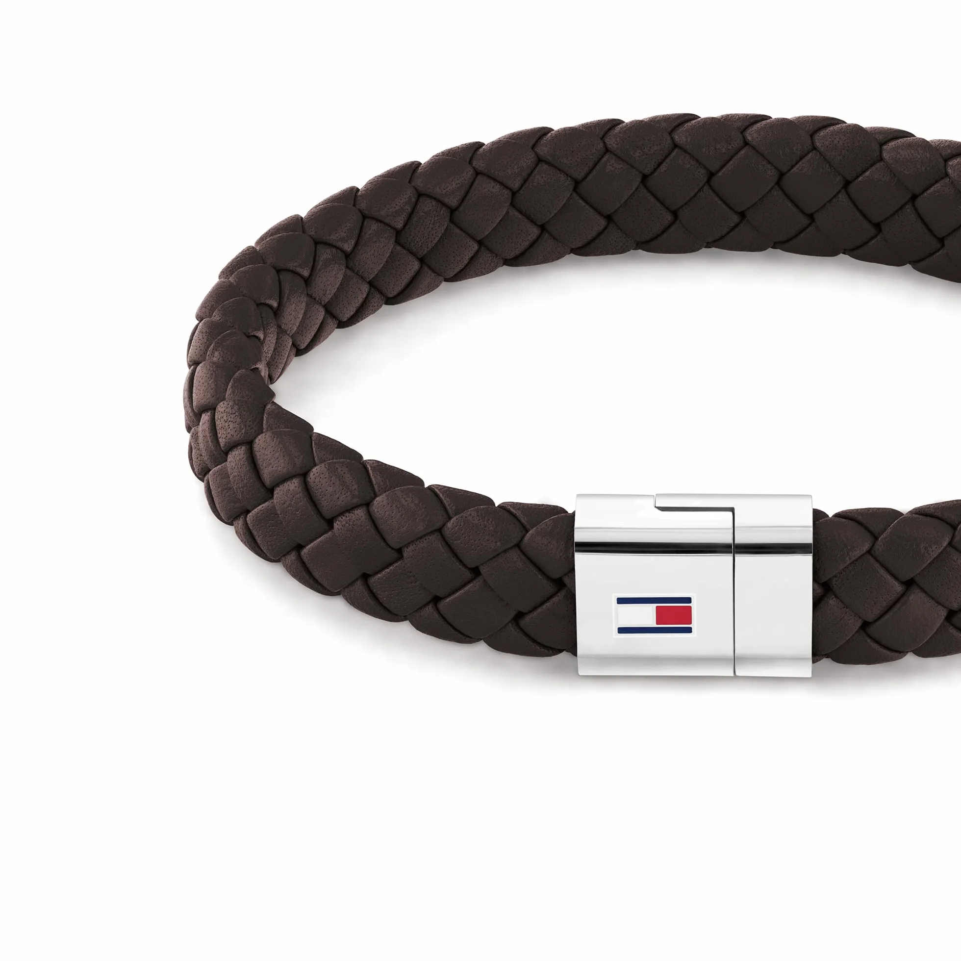 Tommy Hilfiger Herren Armband aus braunem geflochtenem Leder mit Edelstahl Detail, Magnetverschluss, Maße: Länge: 19 cm, 2790330