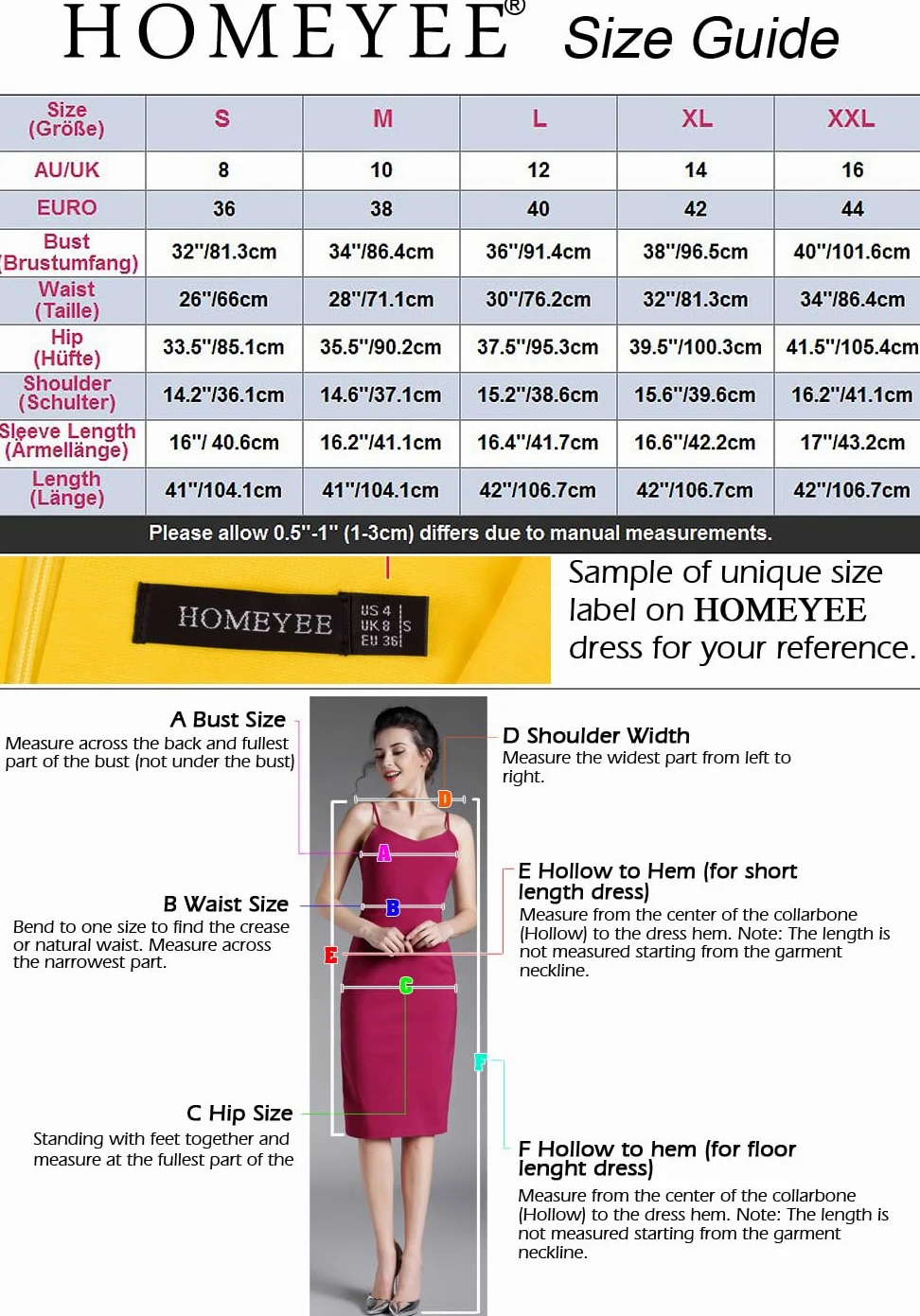HOMEYEE Damska sukienka ołówkowa z okrągłym dekoltem 3/4 rękawy falbanki sukienka wieczorowa sukienka ołówkowa retro bodycon midi sukienka koktajlowa sukienka kopertowa B800