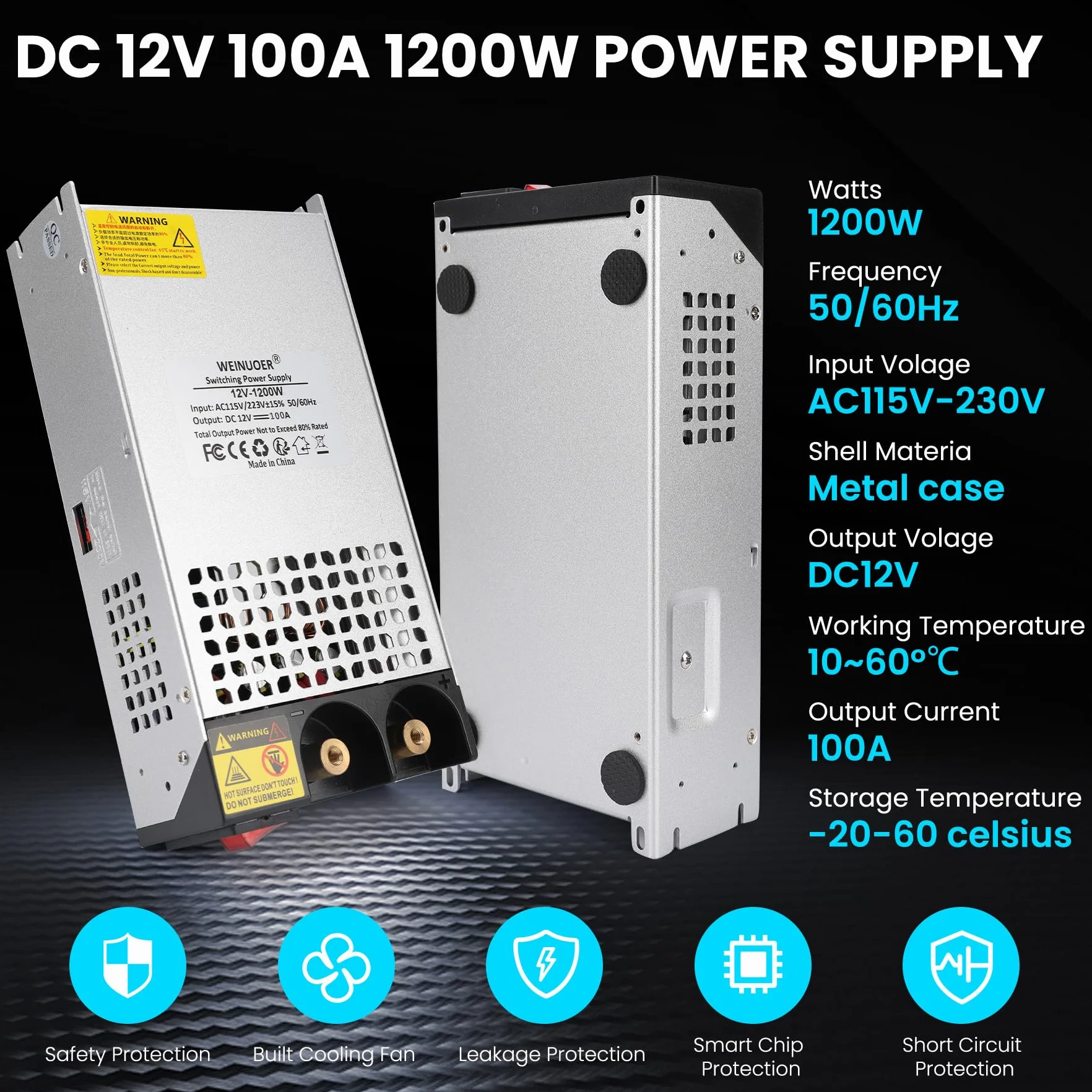 Zasilacz DC 12 V100A 1200 W, transformator AC230 V na DC12 V, transformator impulsowy, 12 V 100 A do świateł LED, monitorowania, car audio, CCTV, drukarek 3D i innych urządzeń 12 V