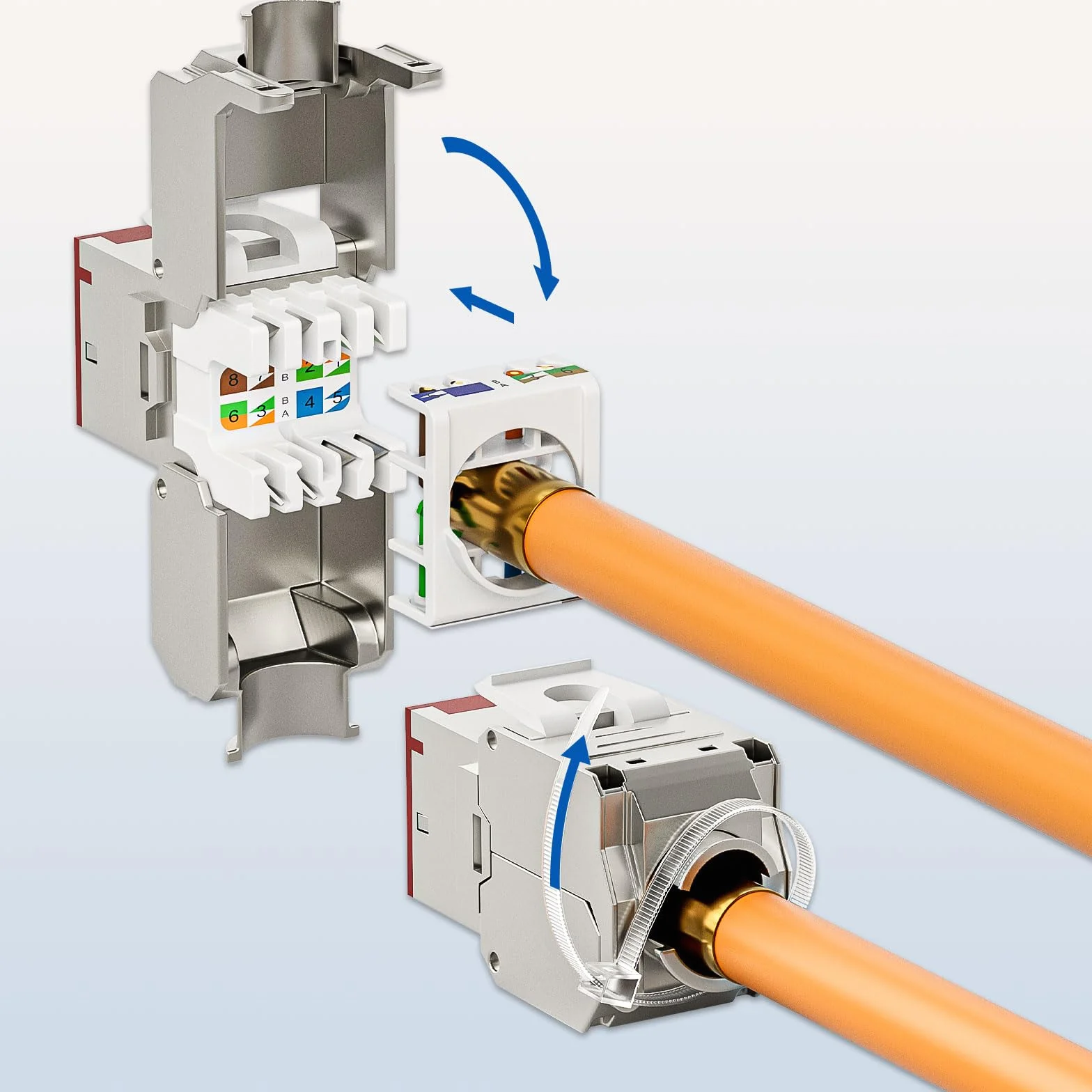 FGB Panel krosowy 10 Gbps 24 porty CAT7 24 x kolorowe moduły Cat7 Keystone, 19" montaż w stelażu RJ45 LAN Sieć 600 MHz kabel instalacyjny do przełączników sieciowych Gigabit
