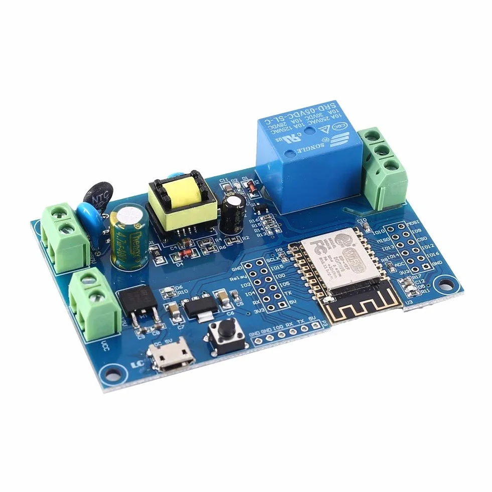 Moduł przekaźnika WiFi, AC 220 V DC 12 V DC, moduł przełączający przekaźnik WiFi, samoblokujący, pilot ESP-12F, moduł przekaźnika Smart Home ESP8266