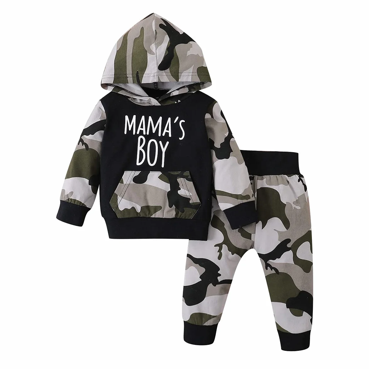 Verve Jelly Toddler Kids Boys Baby Girls Odzież z długim rękawem Mama's Boy Girl bluza z kapturem Bluza Top + spodnie kamuflażowe Sweatsuit zestaw jesiennych strojów