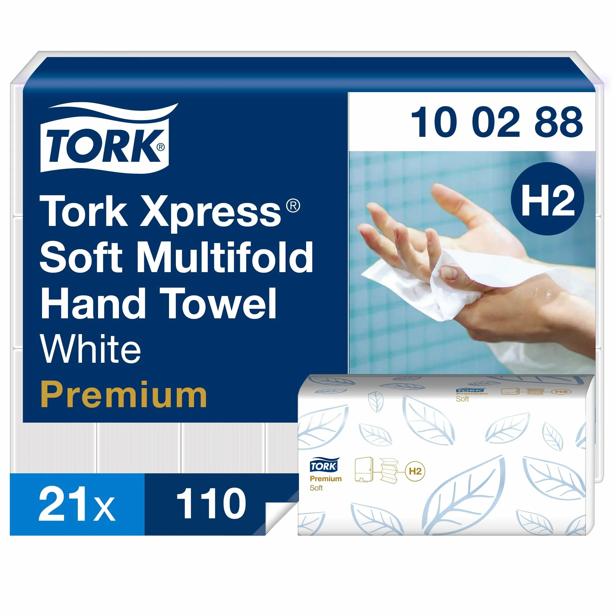 Tork Xpress miękkie ręczniki Multifold (w składce wielopanelowej) H2, białe, jakość Premium, 2-warstwowe, QuickDry, 21 × 110 odcinków, 100288