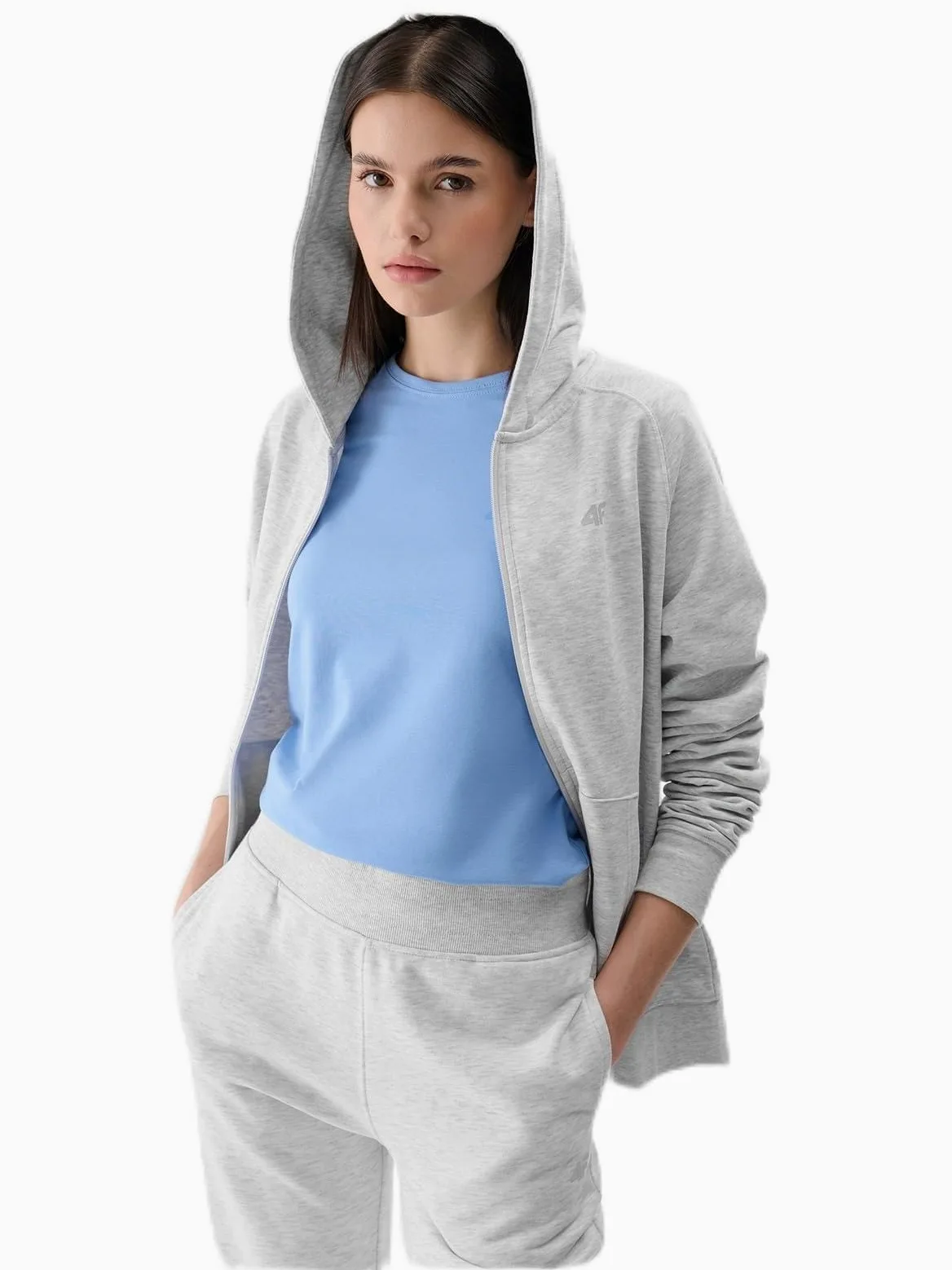 4F Bluza dresowa rozpinana z kapturem damska