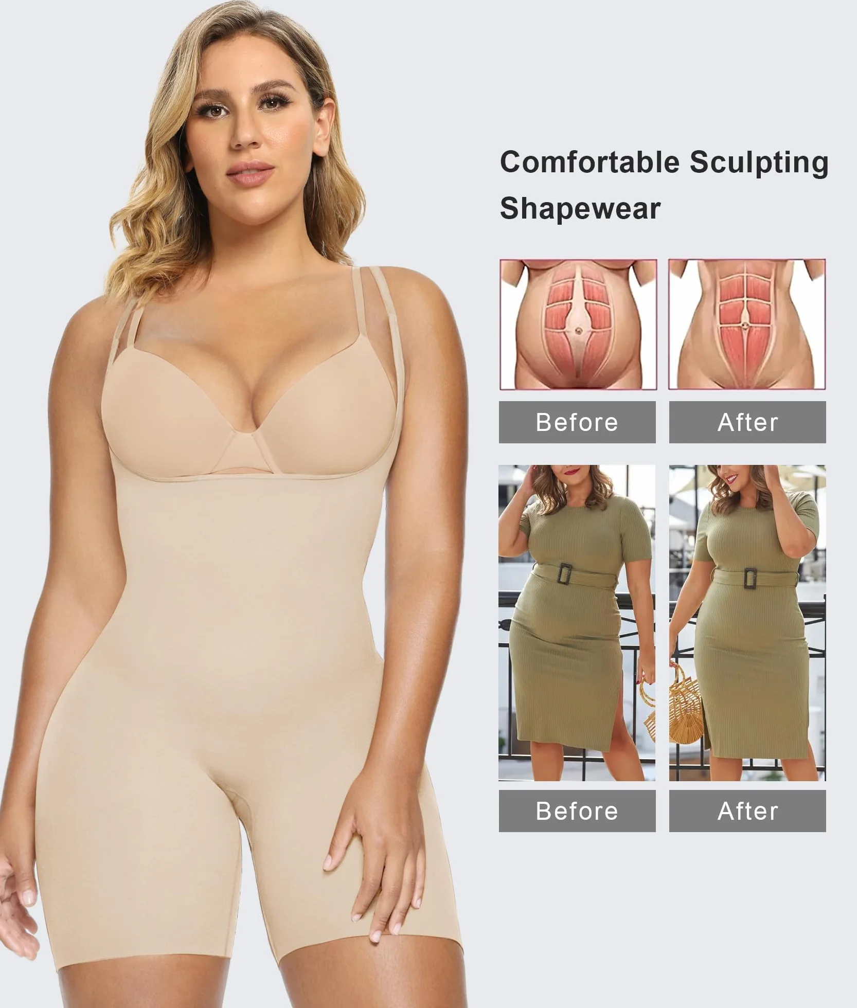 ShaperX Damskie Body Modelujące Brzuch z Otwartym Biustem Bezszwowe