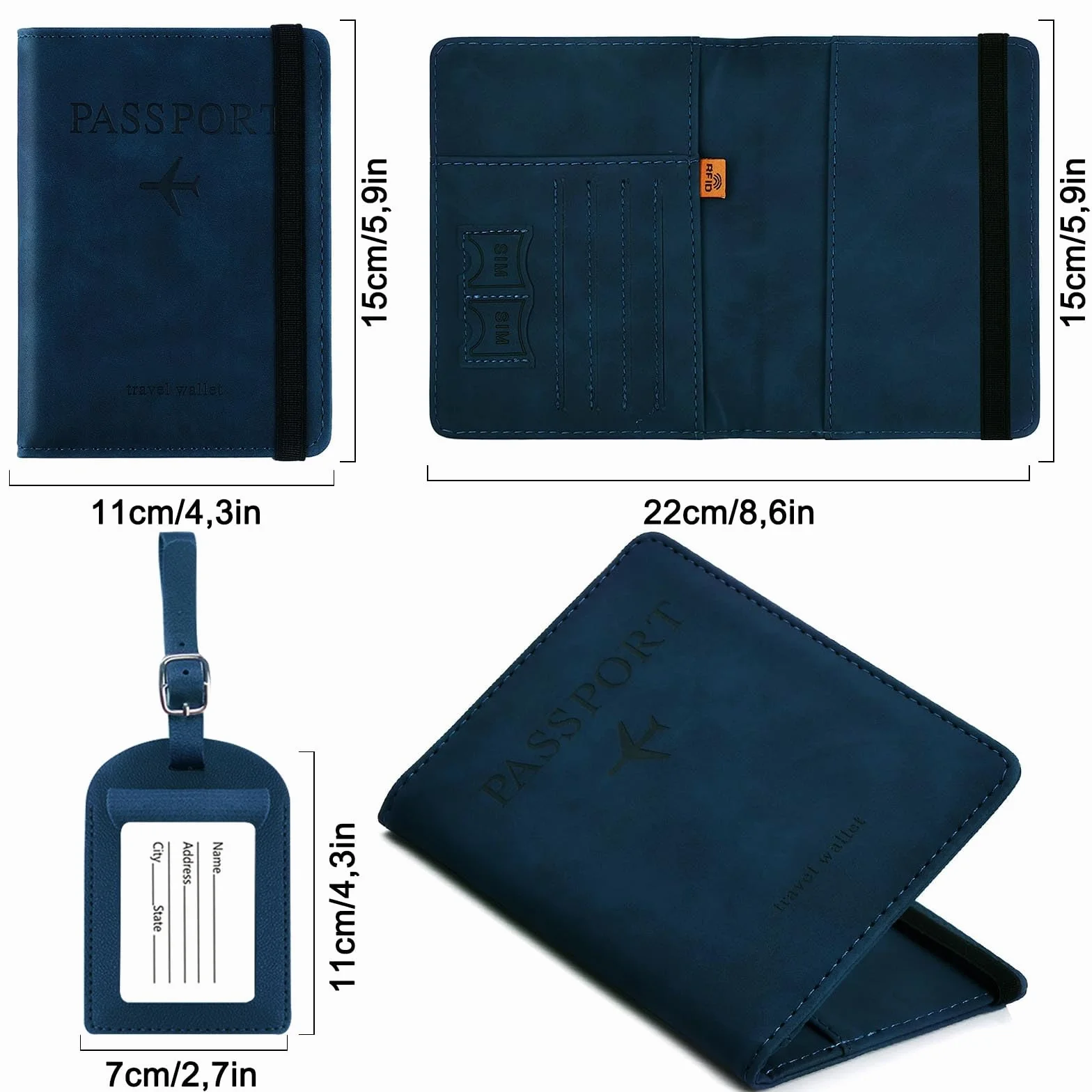 Paszport, karta kredytowa i dokumenty podróżne dla mężczyzn i kobiet, osłona na paszport blokująca RFID, granatowy, Unisex, Klasyczny