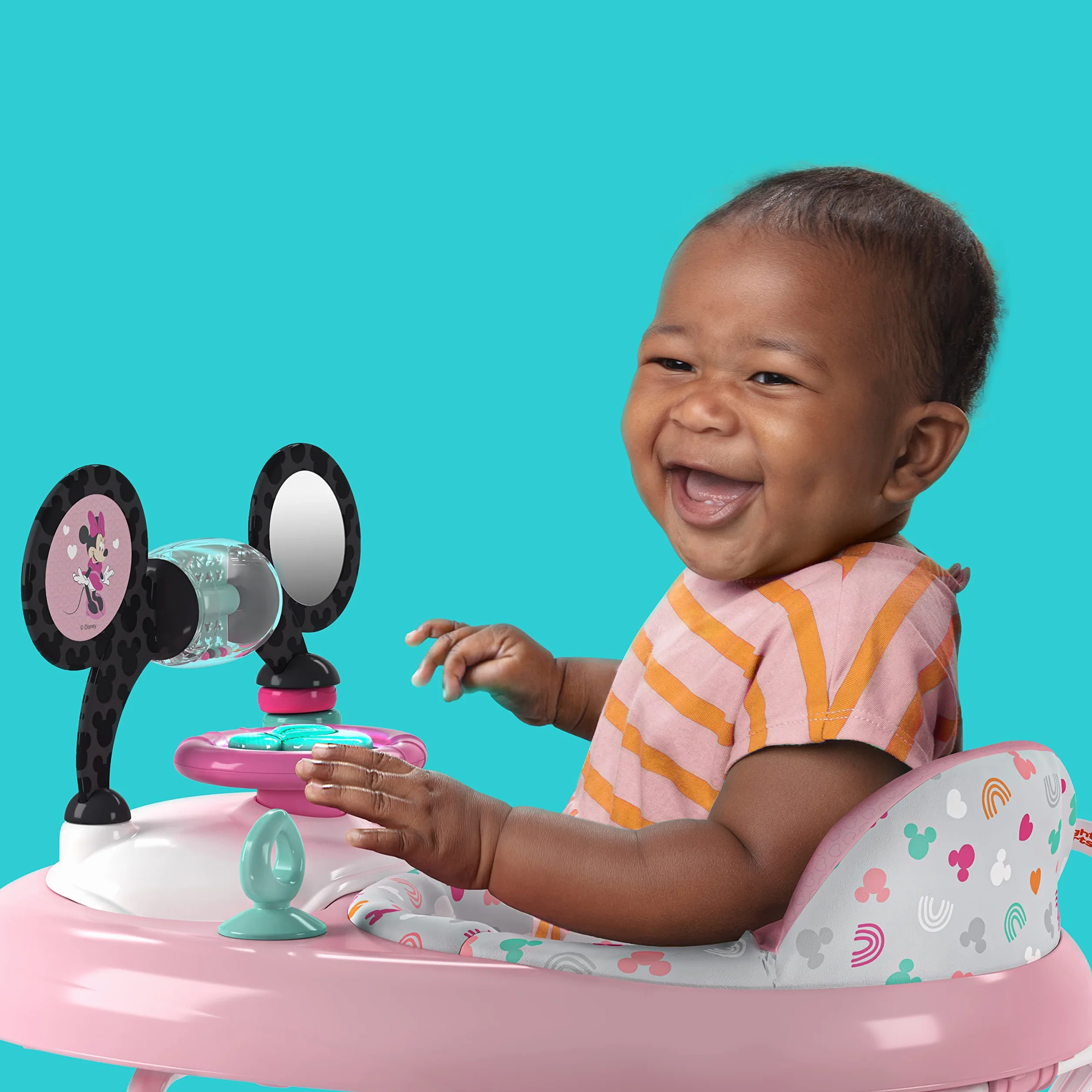 Bright Starts, Disney Baby, Minnie Forever Besties, chodzik i centrum aktywności 2 w 1, oświetlenie i muzyka, regulowana wysokość, łatwe składanie, od 6 miesięcy