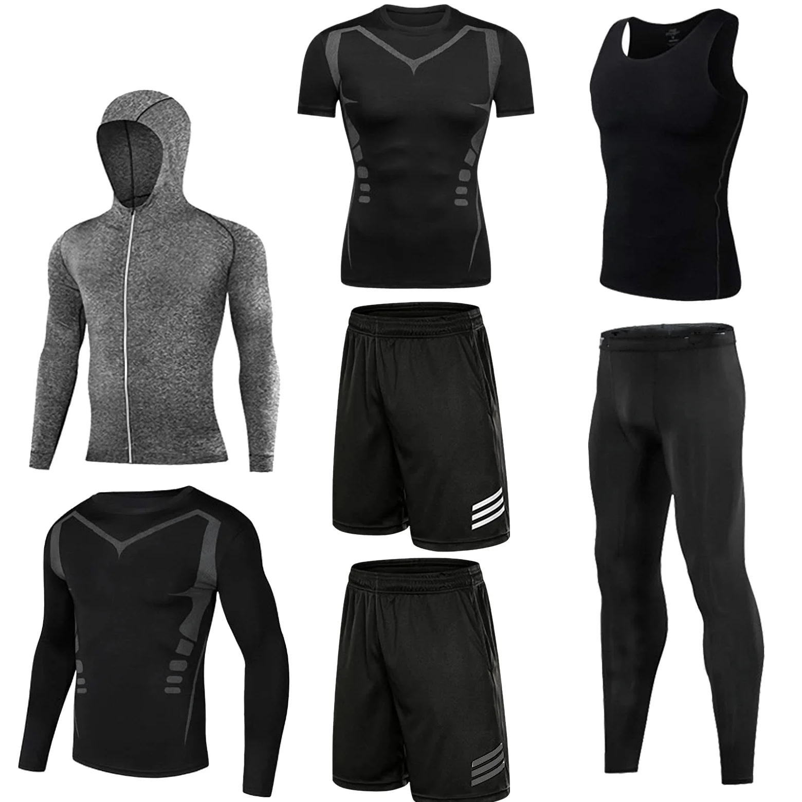 7-częściowy męski zestaw odzieży fitness, szybkoschnące legginsy na siłownię, outdoorowa warstwa bazowa odzież sportowa, styl 9, 4XL