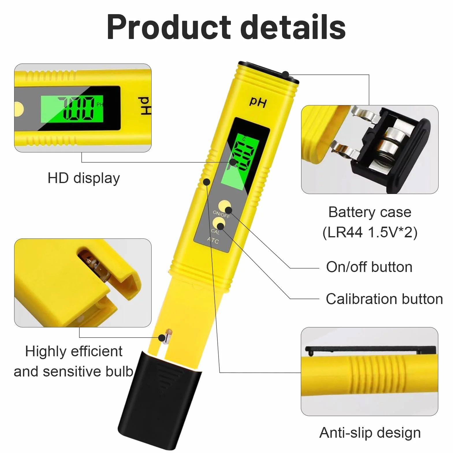 Ochronny cyfrowy miernik pH, precyzyjny tester pH do wody 0,01 Rozdzielczość miernik pH zakres 0-14 PH z automatyczną kalibracją - akwarium, Wate basen, tester wina