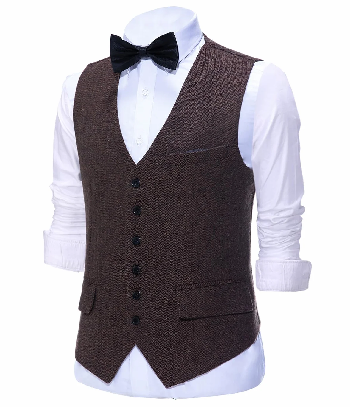 Tuikayoo Męski strój w jodełkę tweed w stylu vintage, kamizelka, wełna, smukły krój, na bal absolwentów