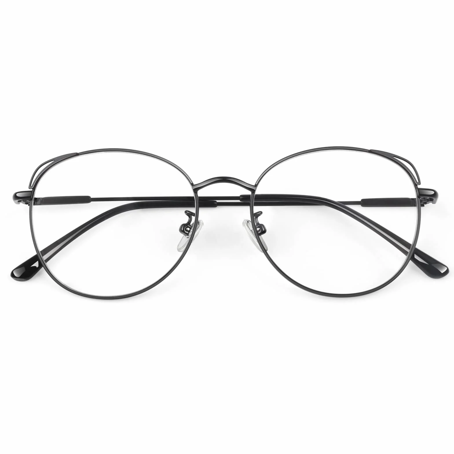 LINVO Okulary bez wzmocnienia damskie klasyczne metalowe oprawki oprawki w stylu vintage, kocie oko, sztuczne okulary