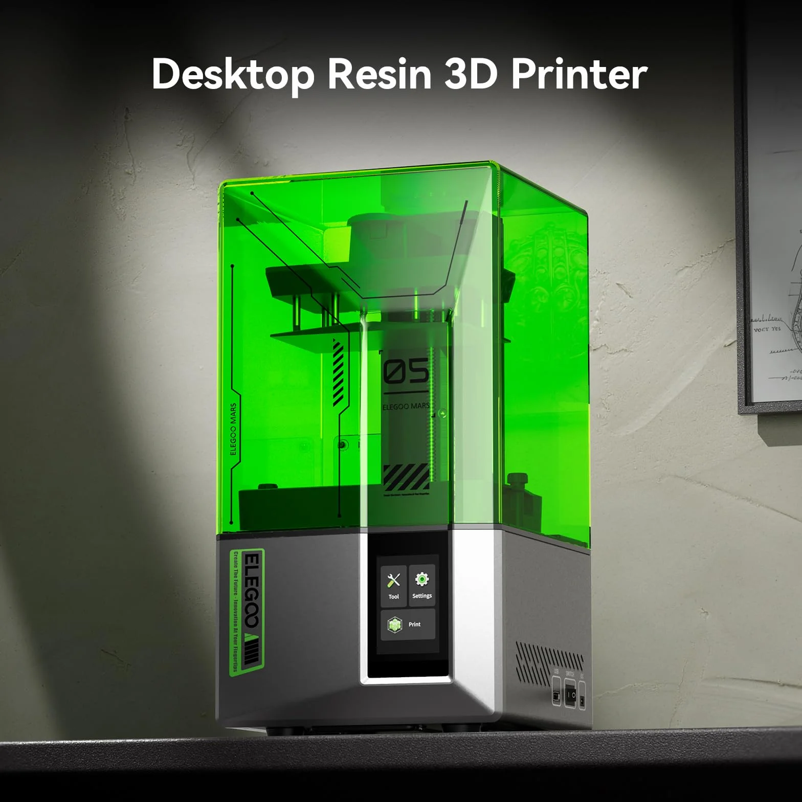 ELEGOO Mars 5 Resin Drukarka 3D z 4K Mono LCD, Automatyczne Poziomowanie, Stacjonarna Drukarka 3D o Rozmiarze Wydruku 143,43 x 89,6 x 150 mm³
