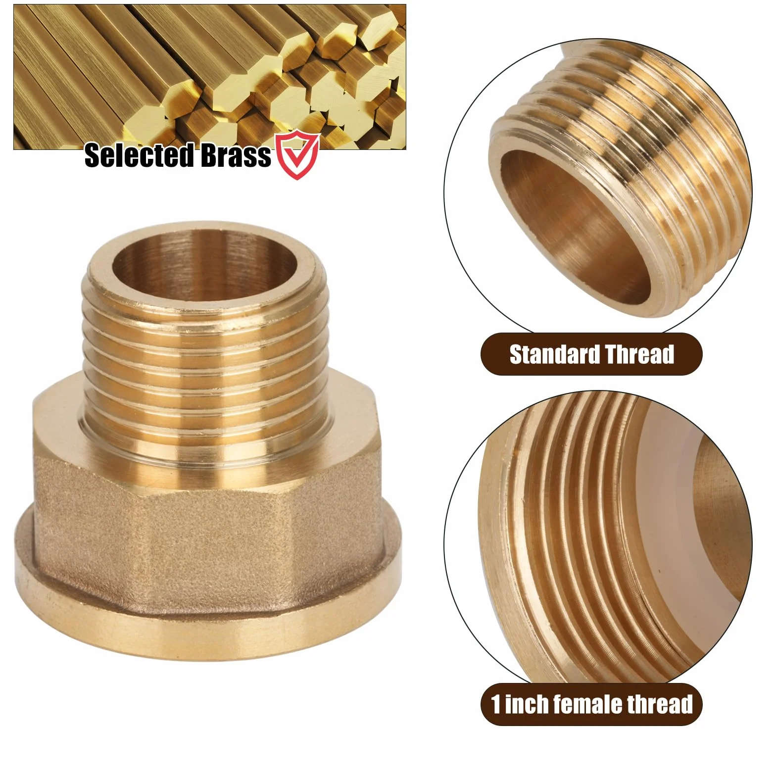 Adapter redukcyjny z mosiądzu AG/IG 1/2" męski do 1" gwint żeński | 1" FeMale to 1/2" męski gwint | Durable Pipe Connection Converter with Rubber Seal for Water/Gas/Liquid Systems