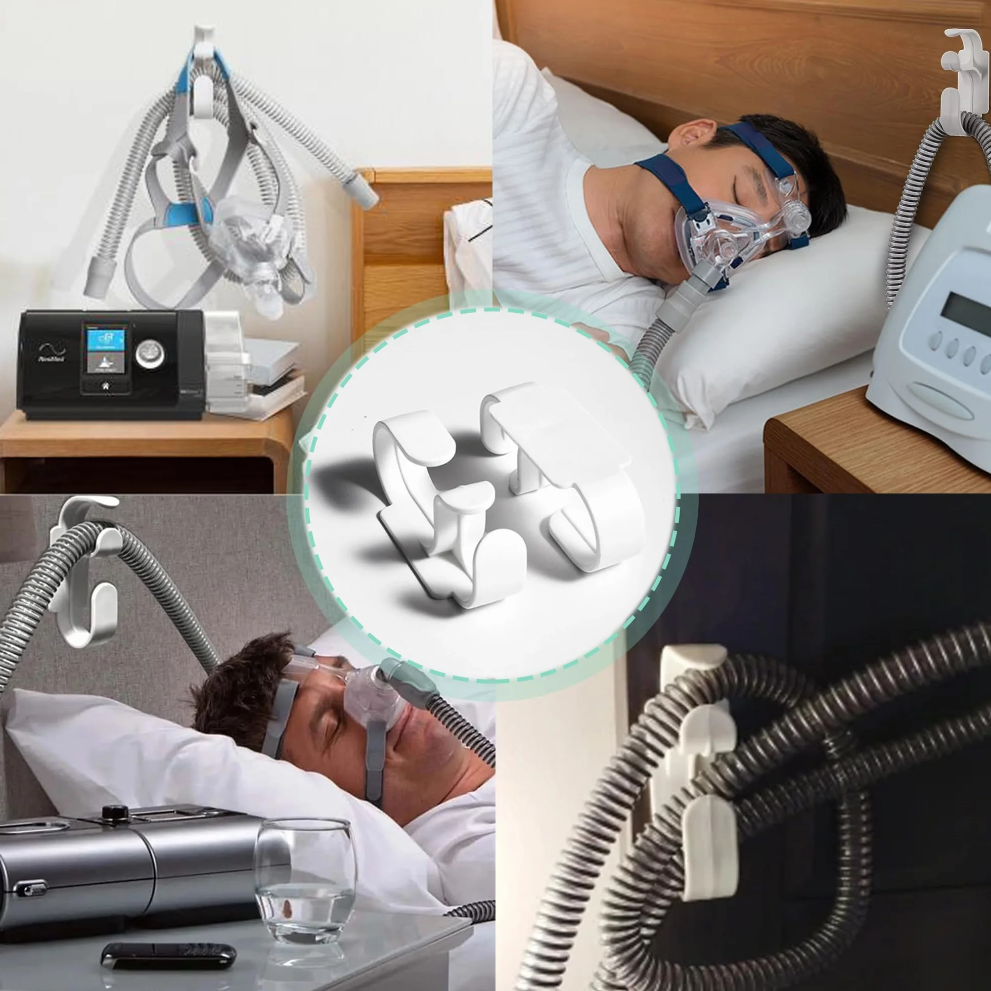 2 uchwyty na wąż CPAP, haczyki do maski CPAP i uchwyt na wąż, organizer na wąż CPAP zapobiega plątaniu się przewodów, umożliwiając głęboki sen
