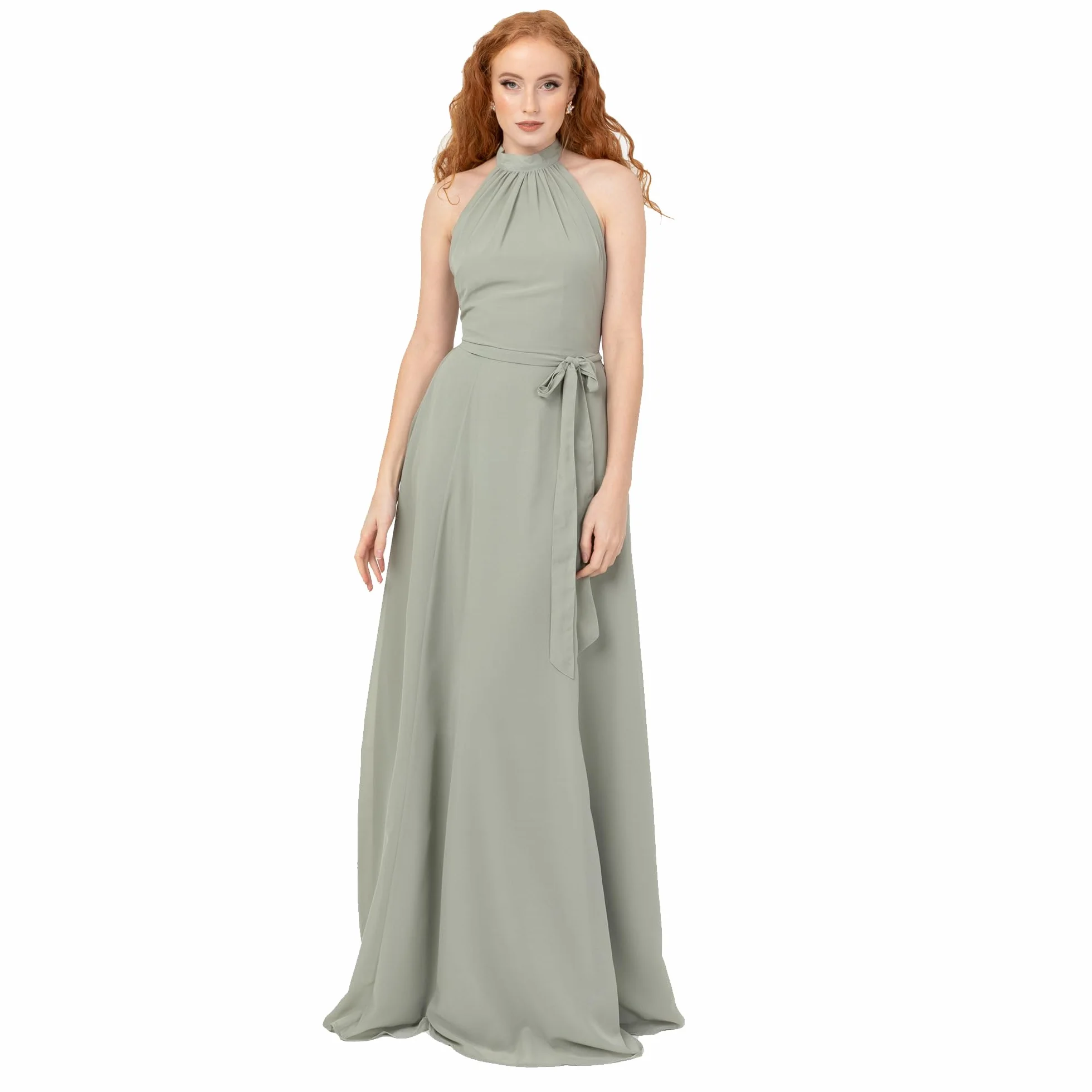 Anaya with Love Women's Maxi Dress Halter Neck A-line Sash Bow Belt Shirred Bridesmaid Wedding Guest Prom Ball Gown Frosty Green 44