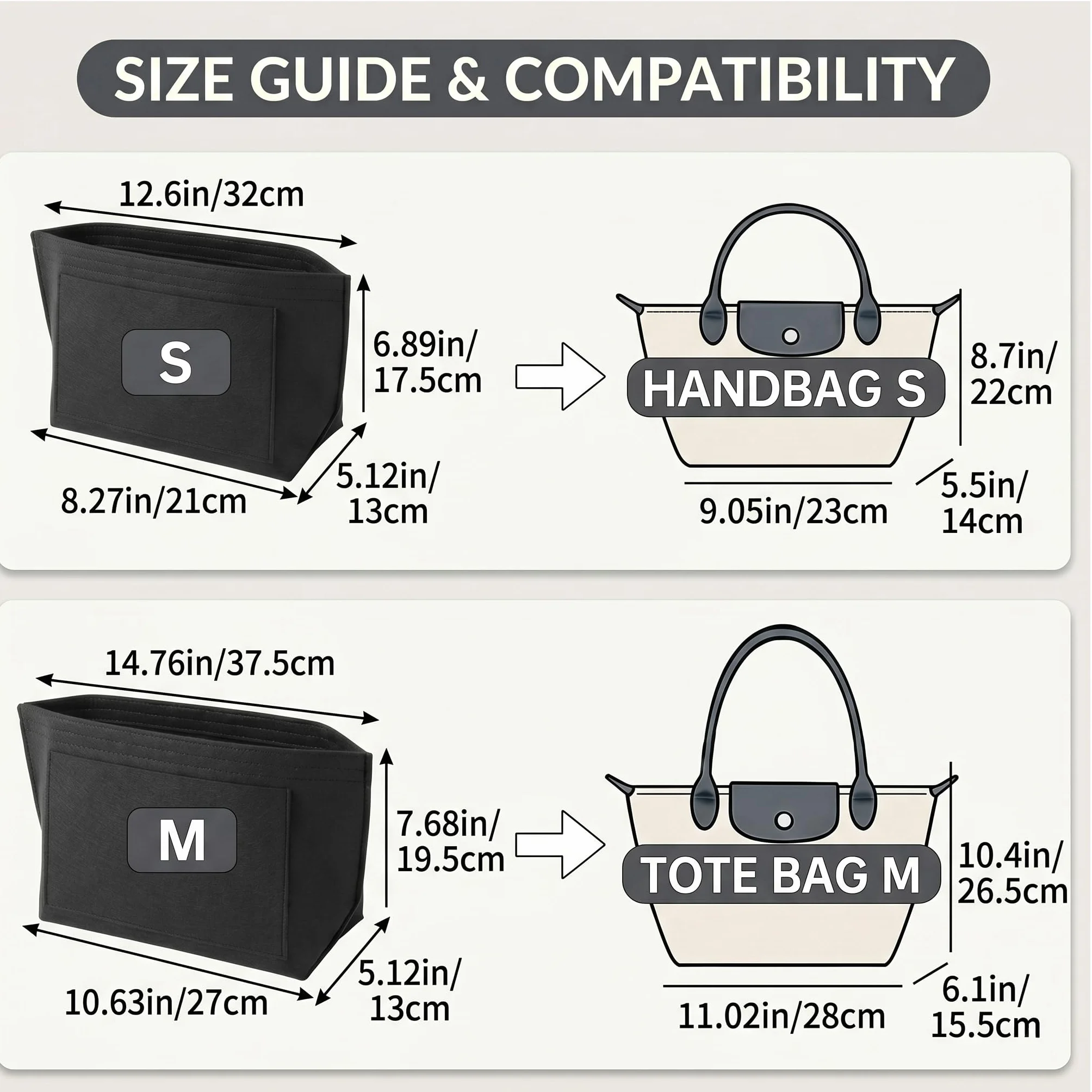 Generic Organizer do torby jest odpowiedni dla Longchamp Le Pliage bag organizer. Dostępne są różne rozmiary (czarny, L) (Akcesorium zewnętrzne)