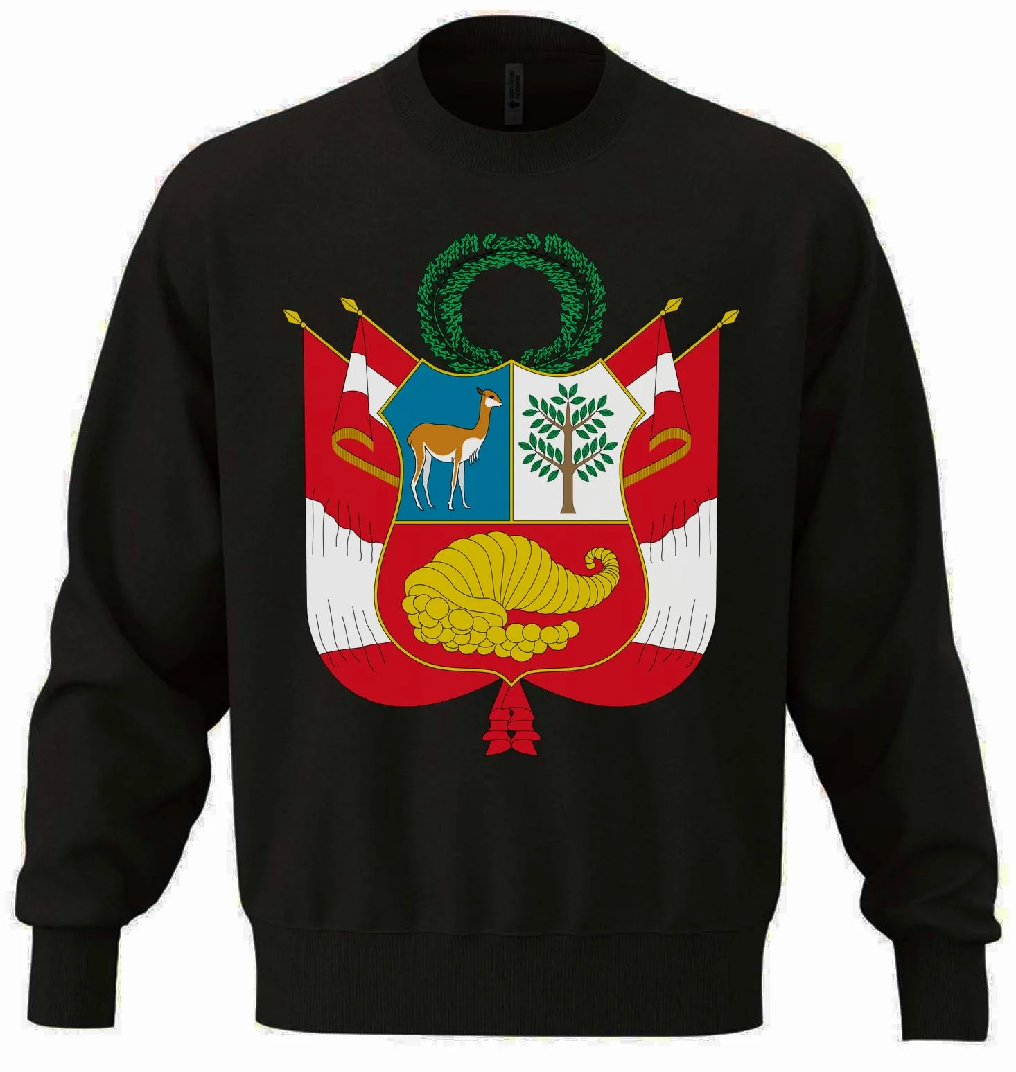 Herb Peru Unisex Oversize Mieszanka Bawełny Ciężka Bluza Czarna
