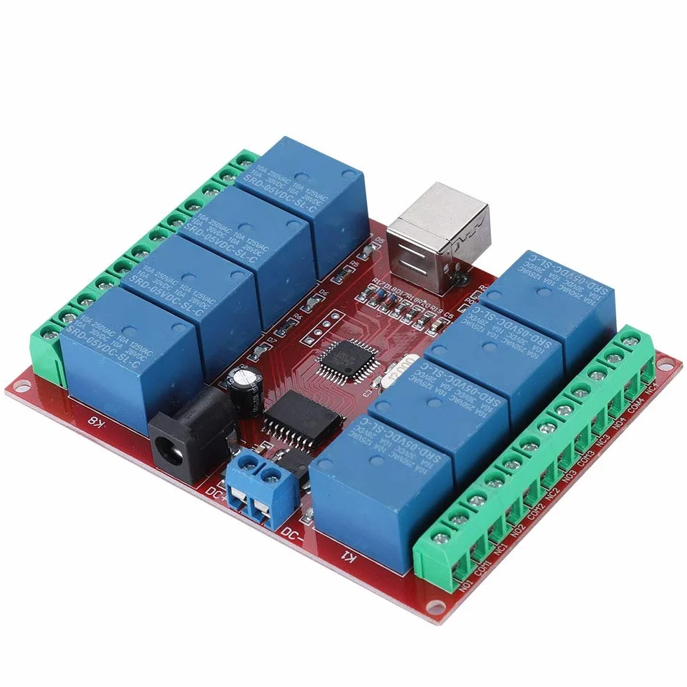 Moduł Przekaźnika 5 V, 8-kanałowy moduł Przekaźnika DC 5 V Komputer Moduł Przekaźnika Kontrolera Przełącznika USB, Kwadratowy moduł Przekaźnika USB o Wysokiej Wydajności PC Płyta