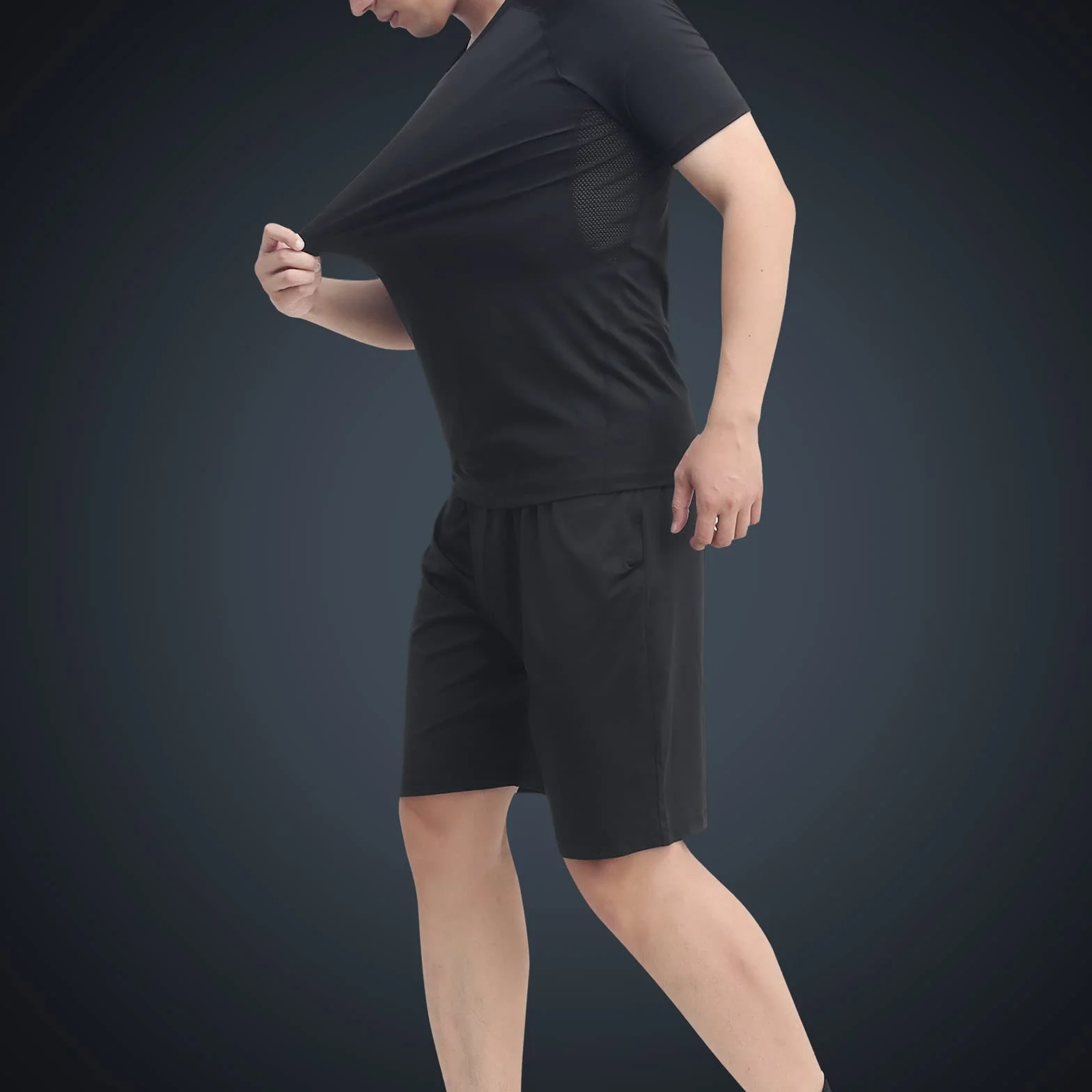 JULY'S SONG Zestaw treningowy dla mężczyzn, 5 sztuk, suche szybkie ubrania na siłownię z t-shirtem, tank top, szorty, spodnie, kurtka, sportowe stroje kompresyjne dla niego, kolor czarny, Czarny, L