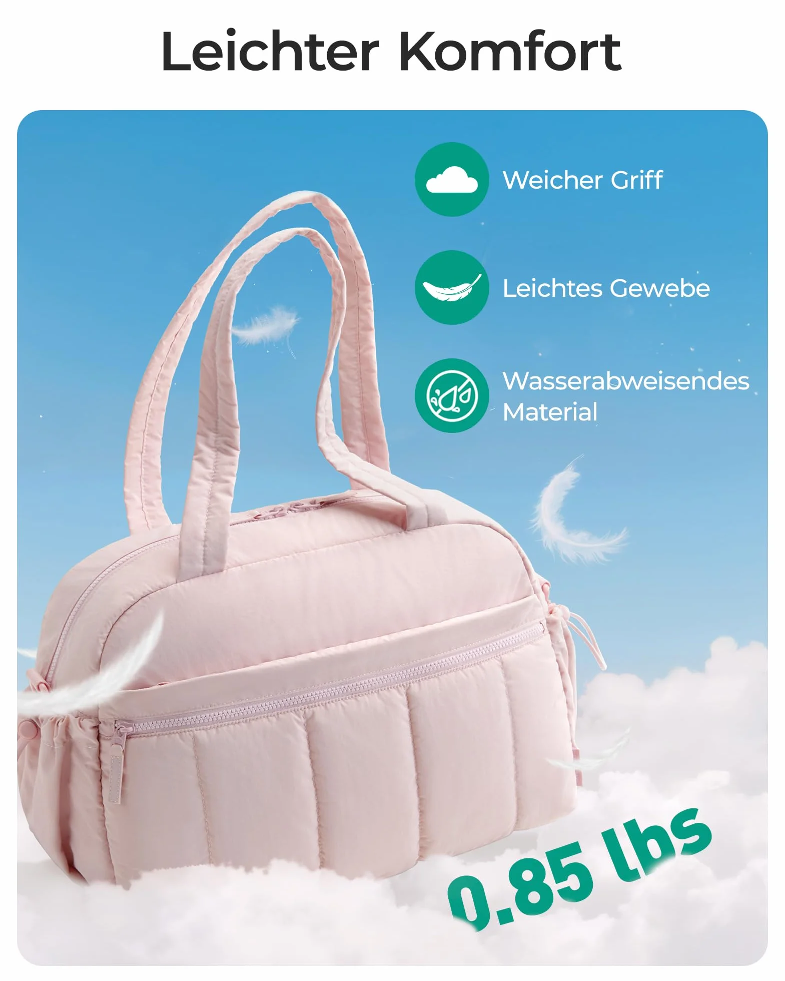 BAGSMART Torba Podróżna Damska 24L Sportowa Wodoodporna Puch Różowy