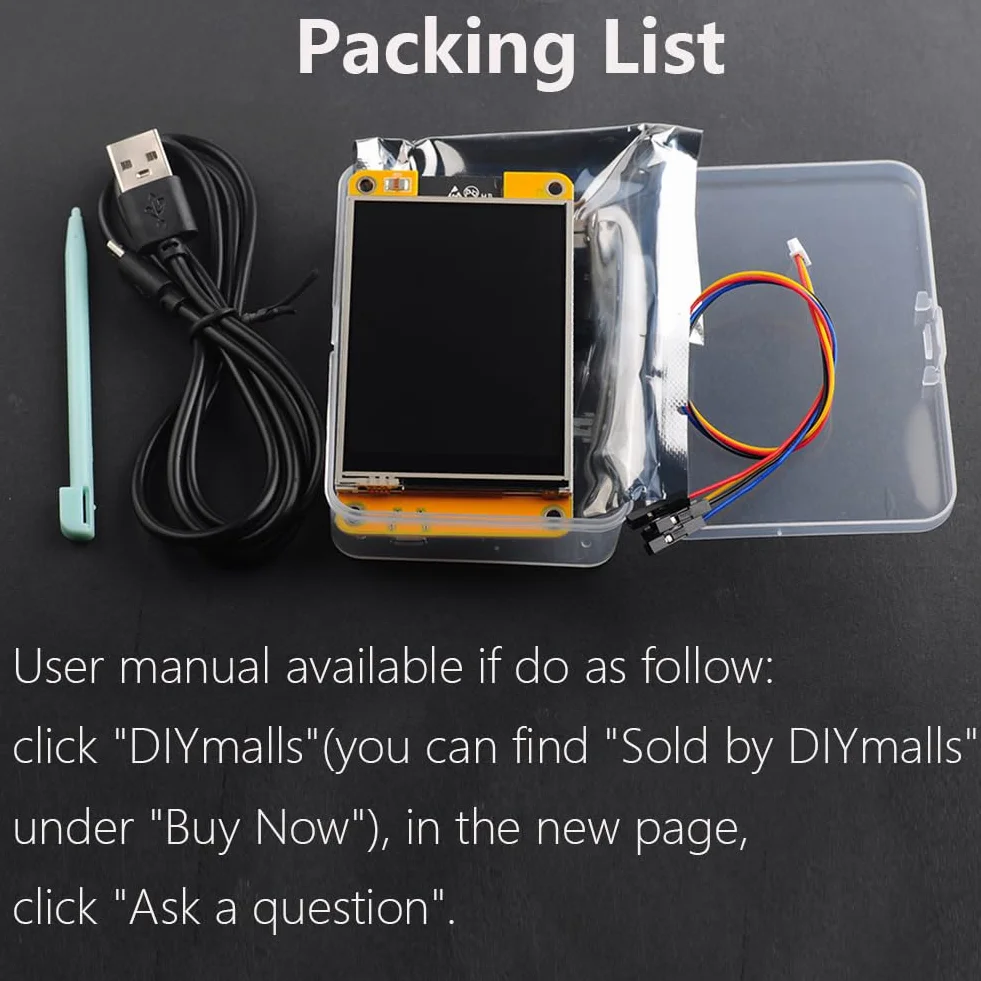 DIYmalls ESP32-2432S028R ESP32 żółty wyświetlacz rezystancyjny ekran dotykowy 240x320 TFT LCD moduł CYD płytka rozwojowa do Arduino IDE (2 sztuki)