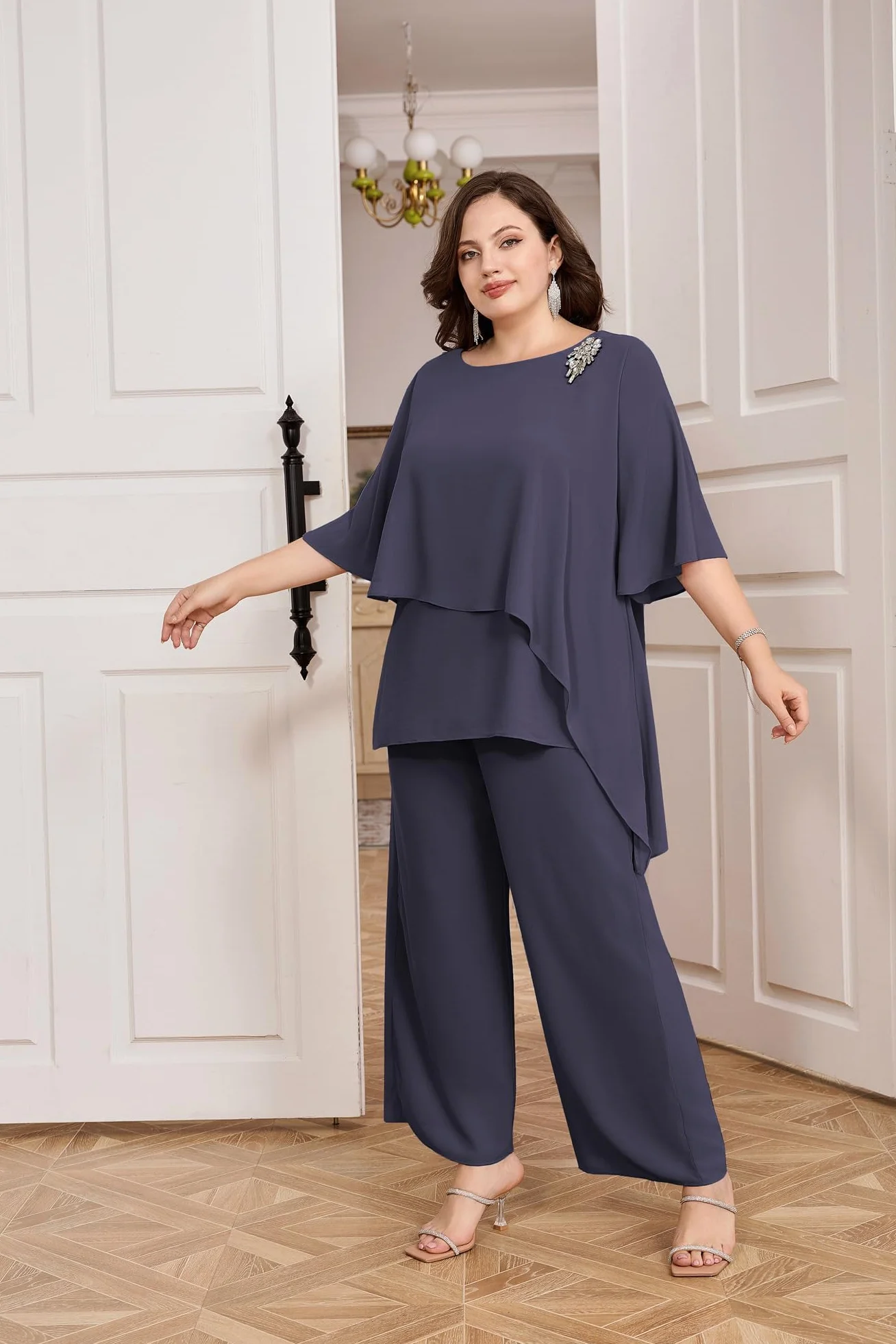 Hanna Nikole Damskie eleganckie zestawy garniturów wieczorowych plus size 2-częściowy