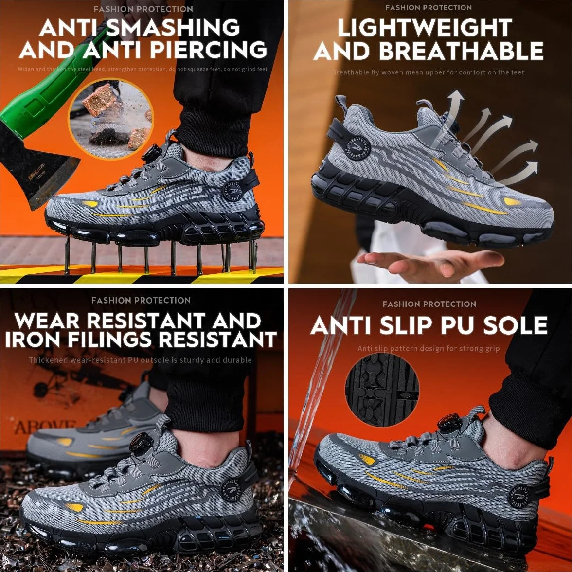 Dajingkj Damskie buty robocze, lekkie trendy, z pokrętłem, buty ochronne, oddychające, stalowe noski