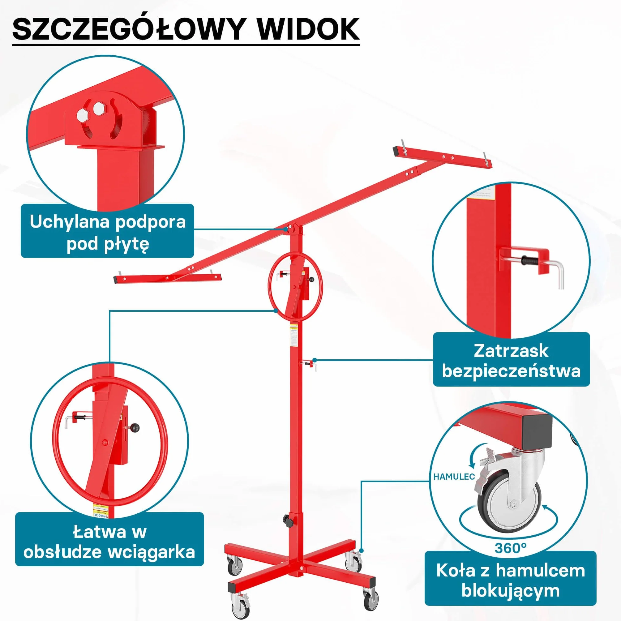 XPOtool Podnośnik panelowy do maks. 40 kg, wysokość 170-290 cm, pomoc w montażu płyt kartonowo-gipsowych, podnośnik panelowy z 4 kółkami z hamulcem postojowym