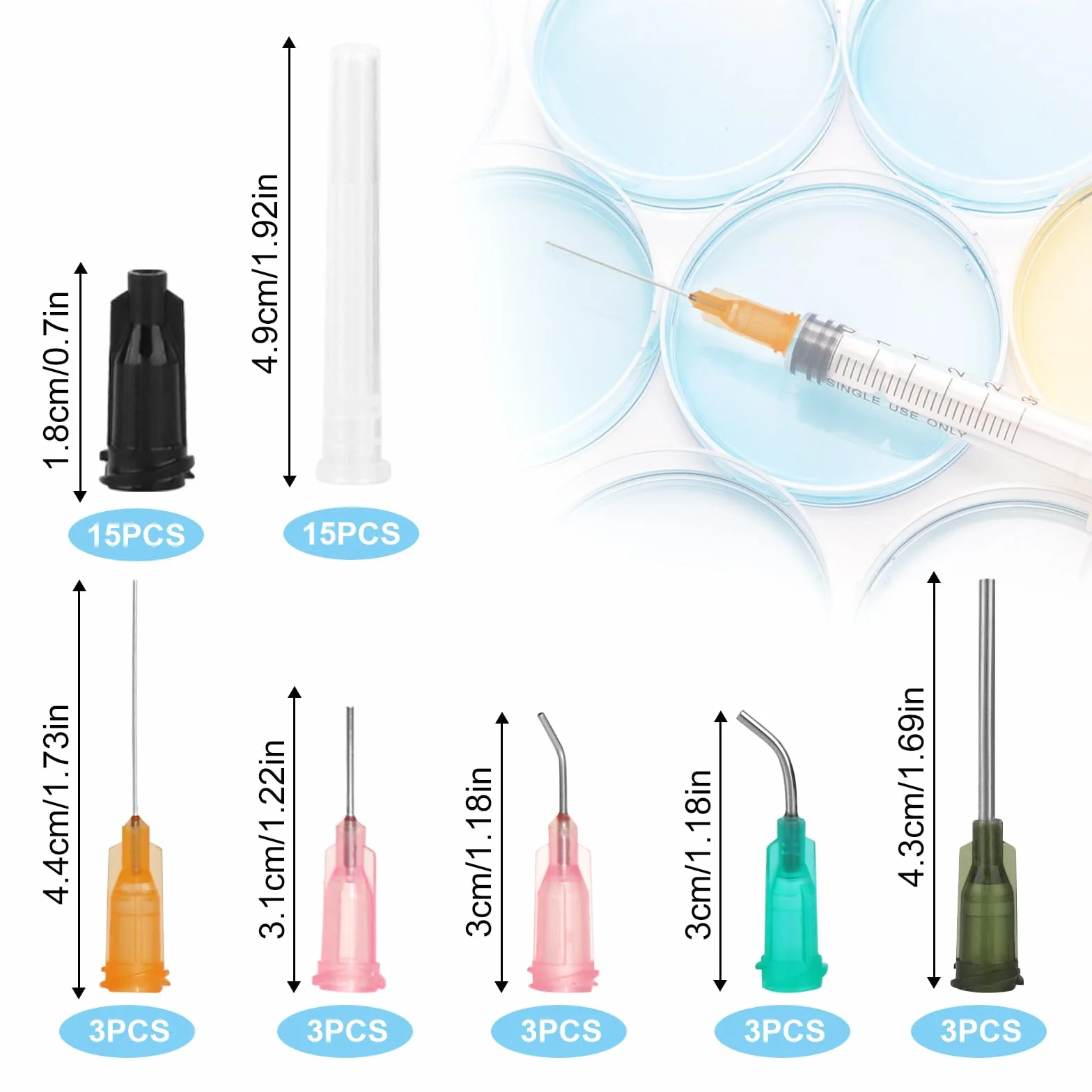 Zestaw strzykawek z siarą, 15 sztuk, 1 ml, 3 ml, 5 ml, 10 ml, strzykawka dozująca z tępą igłą i nasadką, strzykawka wielokrotnego użytku, plastikowa strzykawka do karmienia zwierząt, przemysłu,