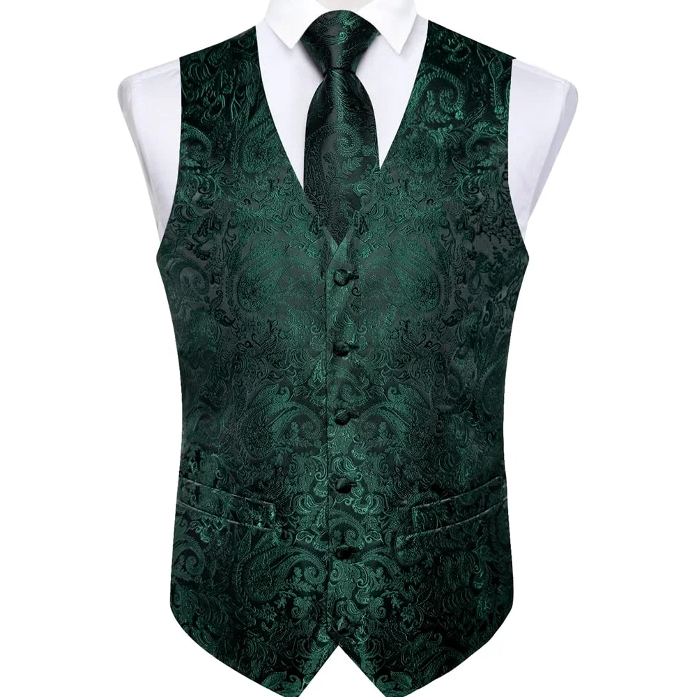 Męska kamizelka biznesowa jedwabna męska krawat poszetka kwadratowe spinki do mankietów formalna kamizelka Homme Paisley kamizelka na ślub