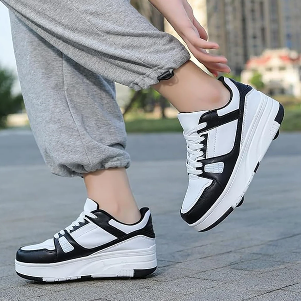 Buty na kółkach Chłopcy Dziewczęta Nastolatek Łyżwy Buty z 4 Kołami Trampki Chowane Buty Dorośli Odpinane Buty Skateboardowe Buty Deskorolka Buty