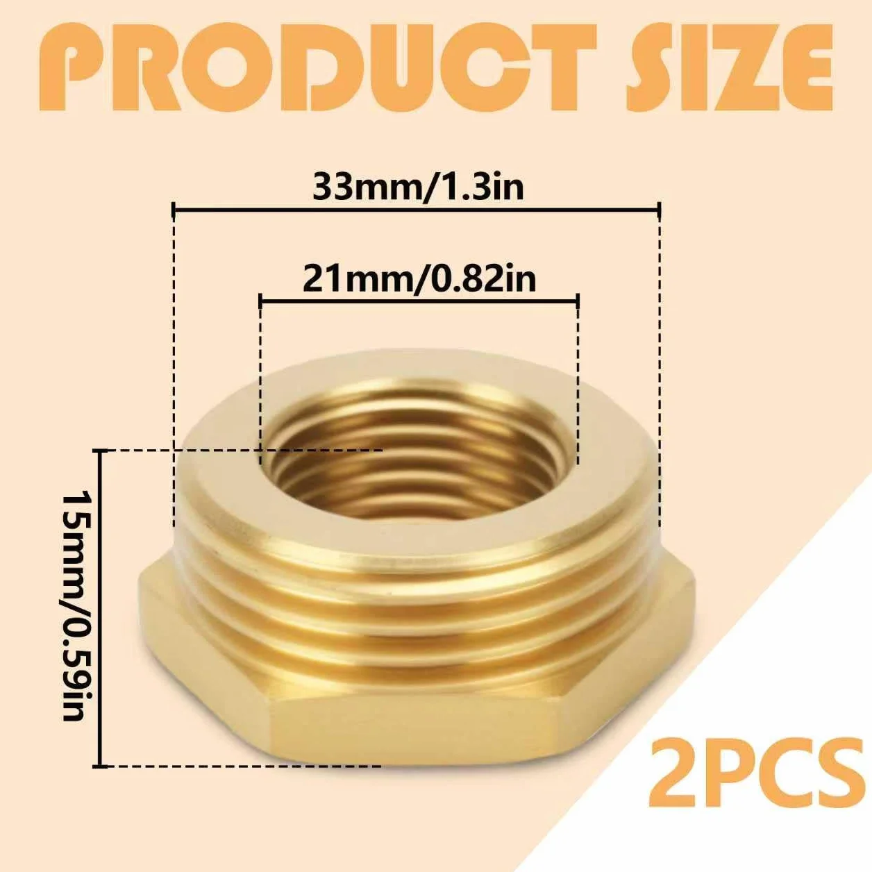 2 sztuki redukcja 1 cala na 1/2 cala AG/IG mosiężny reduktor adapter gwint (AG Ø 33 mm x IG Ø 20 mm) złączka gwintowana do przyłącza rury (1" na 1/2")