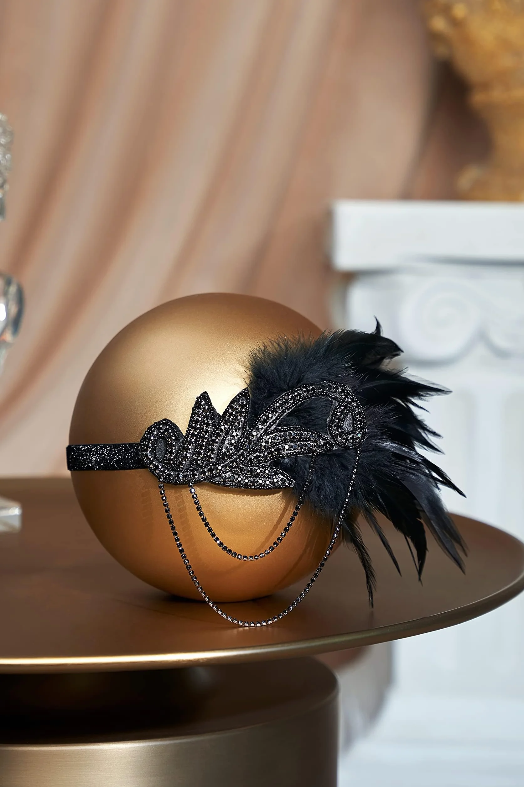 BABEYOND Opaska Gatsby Crystal 1920s Feather Flapper Vintage Czarna