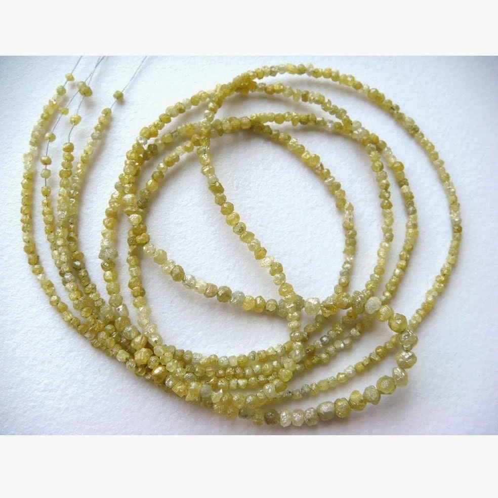 1,5 mm do 2,5 mm Żółte koraliki Rondelle, żółte surowe diamenty, diament bezkonfliktowy, surowe diamenty, naturalne rondelle diamentowe (4 cale do 8 cali), 1,5-2,5 MM, 4 cale