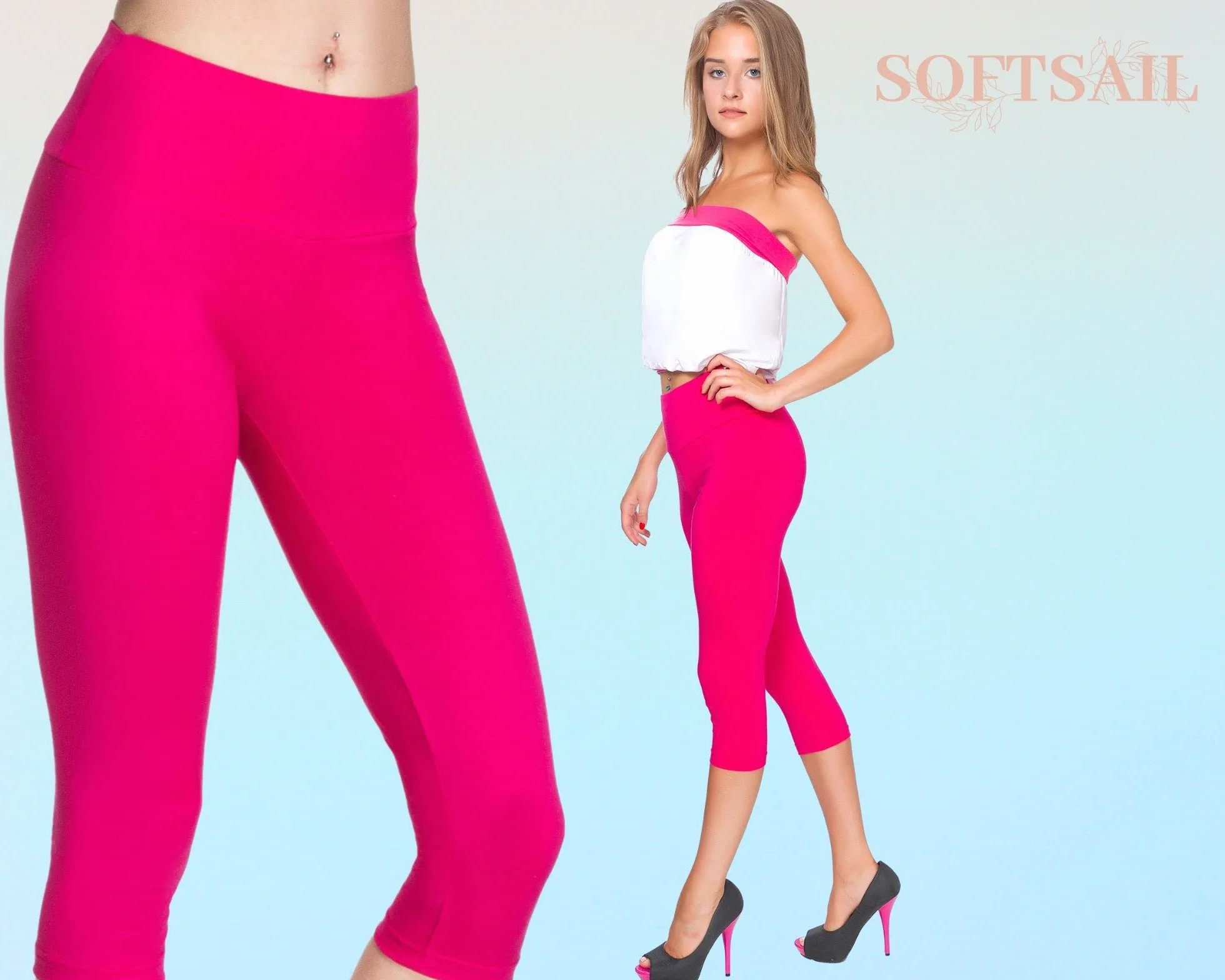 SOFTSAIL Legginsy dla kobiet o długości 3/4 Capri bawełna z wysokim stanem przycięte spodnie do jogi z kontrolą brzucha dla kobiet damskie legginsy do uprawiania sportu treningu siłowni odzież