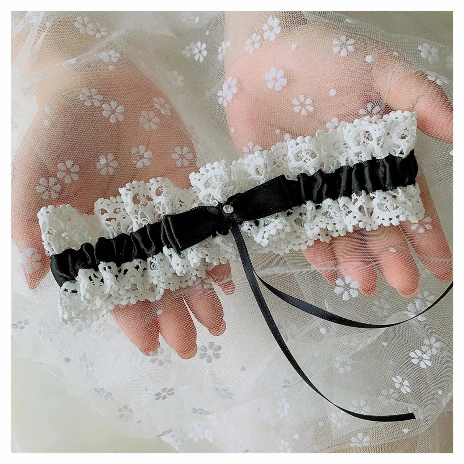 Ladies Wedding Party Bridal Lace Blue Leg Ring Loop Stocking Pas do pończoch (Kolor: 8 róż, Rozmiar: 35-60 cm) (3 Off white 35) (1 Black 35)