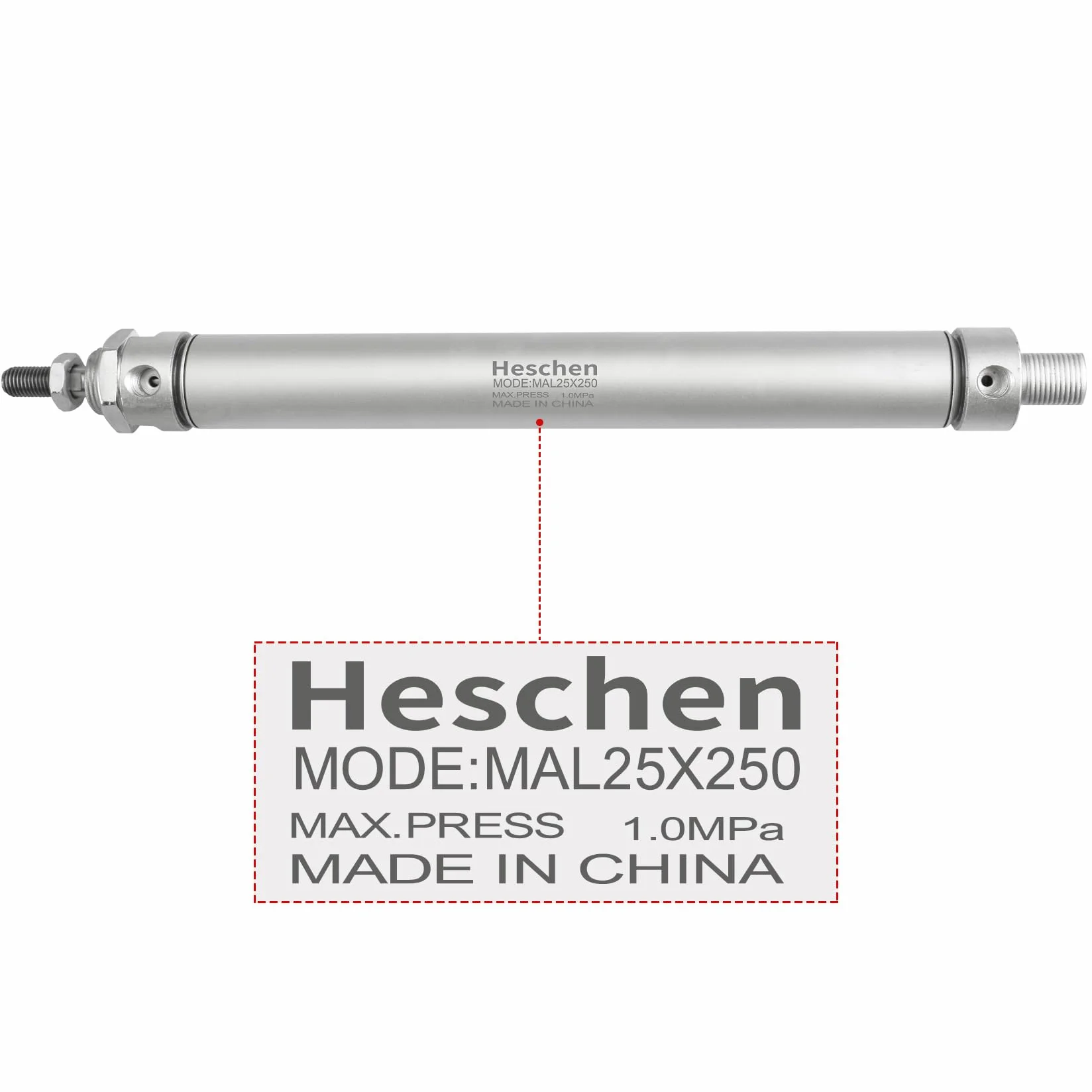 Heschen Pneumatyczny smukły cylinder powietrza, MAL 25-250, port PT1/8 cala, otwór 25 mm, skok 250 mm, podwójne działanie