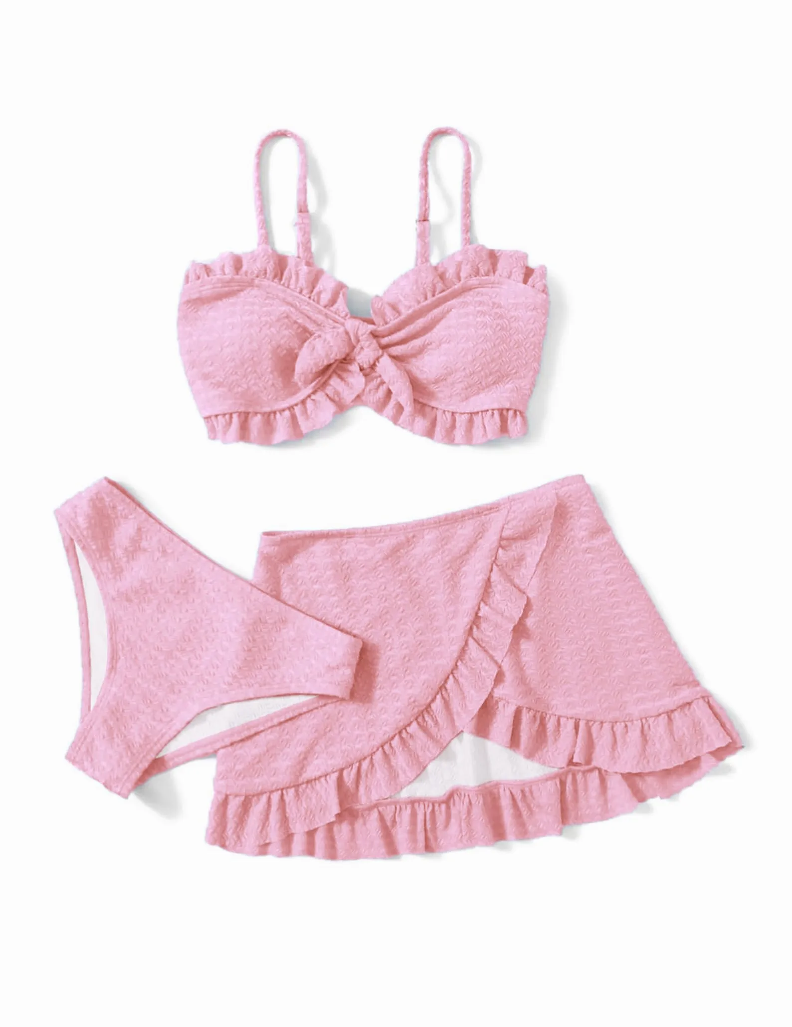 Arshiner Dziewczęcy 3-częściowy krawat z przodu Ruffle Trim zestaw bikini na lato moda kąpielowa top + spódnica + majtki, strój kąpielowy dla dzieci w wieku 5-14 lat
