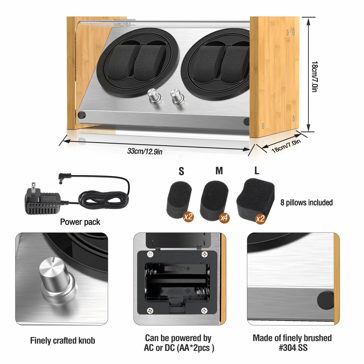 Watch Winder Smith - Automatyczny zegarek do zegarka, 100% rzemiosła, wzór patentowy z drewna bambusowego, bardzo cichy japoński silnik z AC lub bateriami