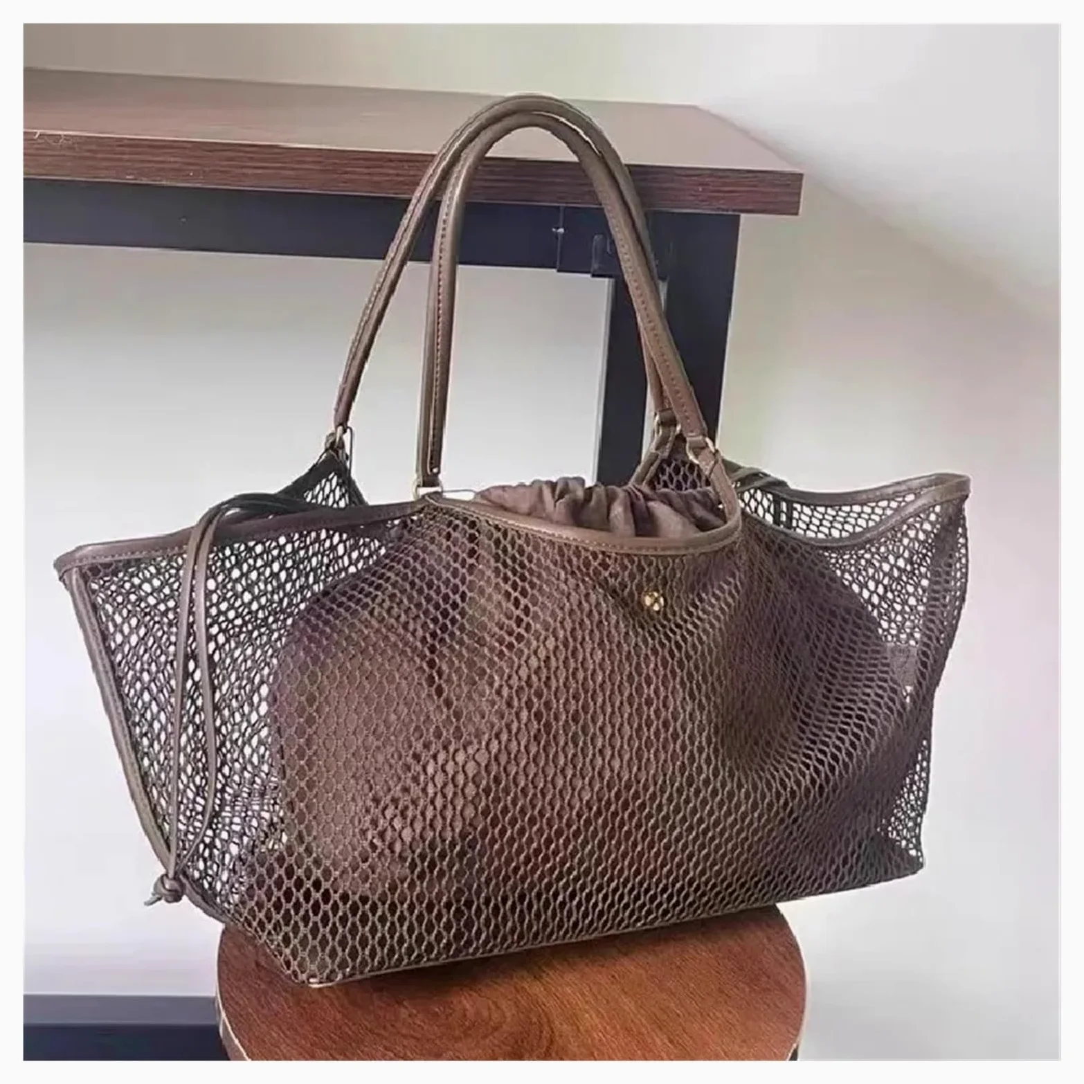 ZUC Damska siatkowa torba podróżna na ramię o dużej pojemności na co dzień torba na zakupy torby plażowe torba na ramię torebka damska torba siatkowa