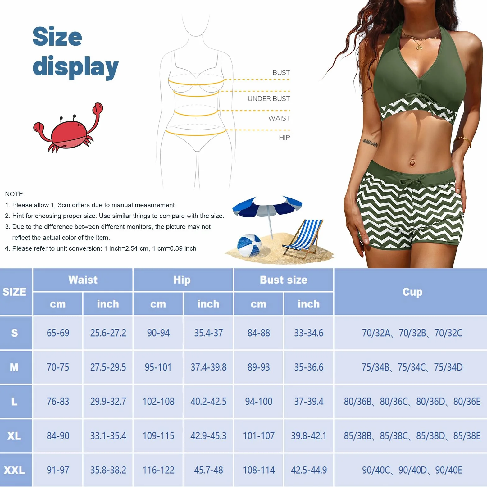 Tuopuda Zestaw bikini Push Up, damski dwuczęściowy strój kąpielowy wyszczuplający brzuch, wiązany dekolt w serek