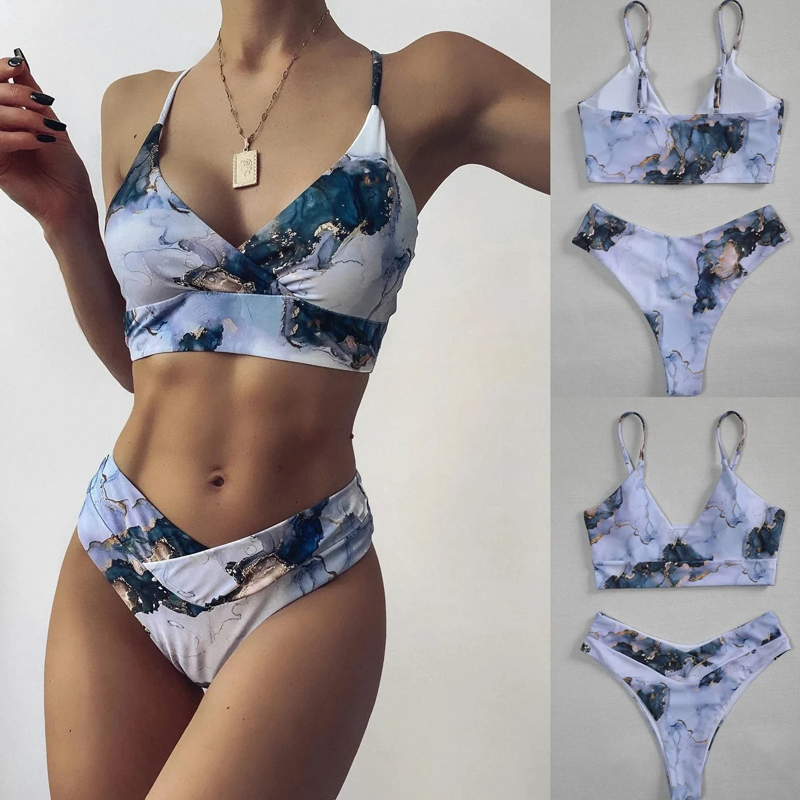 Bikini z wysokim stanem Kobieta Letnie modne bikini Damskie bikini push-up z wysokim stanem Dwuczęściowy strój kąpielowy w kolorze wody (kolor: wielobarwny, rozmiar: kod X-Large) (kod wielobarwny Xb
