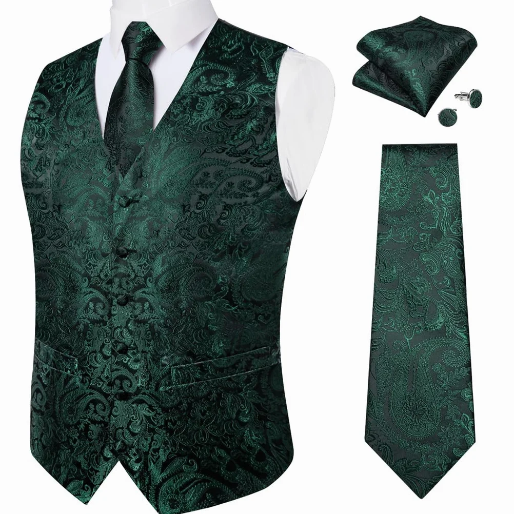Męska kamizelka biznesowa jedwabna męska krawat poszetka kwadratowe spinki do mankietów formalna kamizelka Homme Paisley kamizelka na ślub