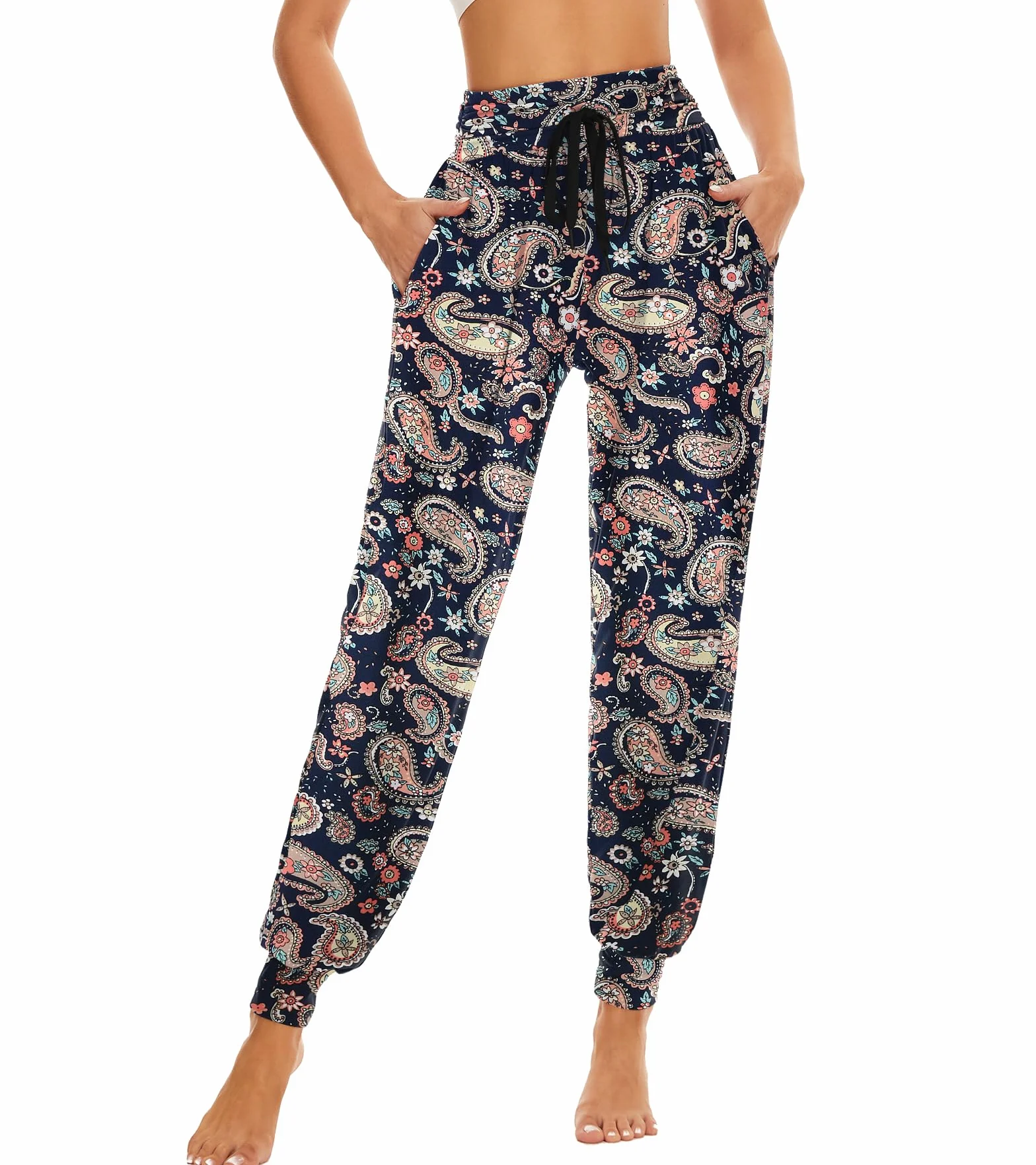 HAPYWER damskie spodnie haremki, długie, do uprawiania sportu, treningu, jogi, joggingu, letnie, lekkie, miękkie, luźne, wygodne, z dużymi kieszeniami, rozmiar S-XXL