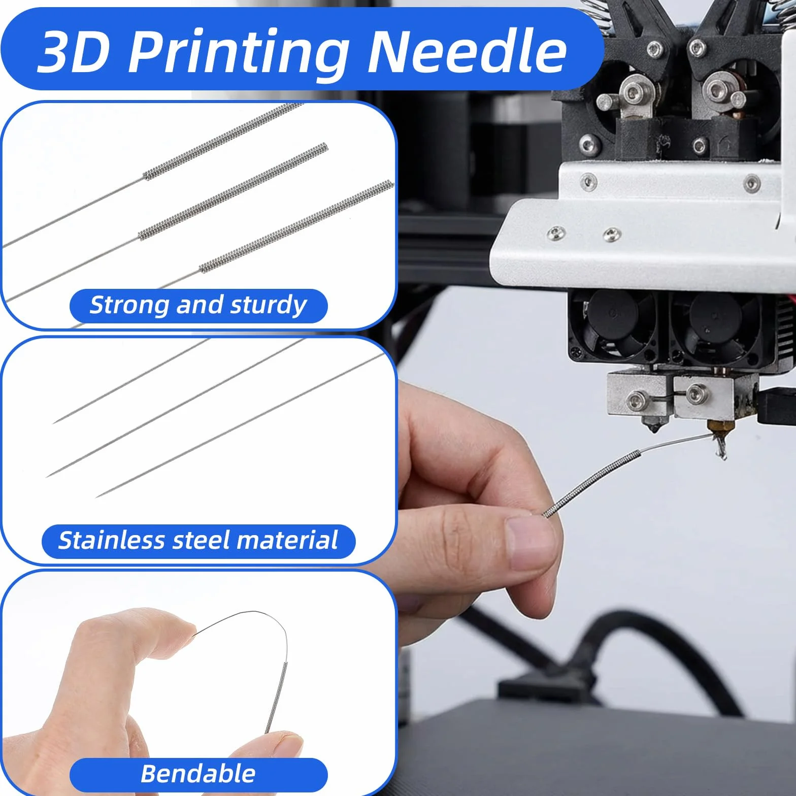 Sibba Zestaw do czyszczenia dysz do drukarki 3D – 30 sztuk igieł do czyszczenia dysz ze stali nierdzewnej 0,4 mm, uniwersalne narzędzie do czyszczenia dla lepszej wydajności druku, akcesoria do