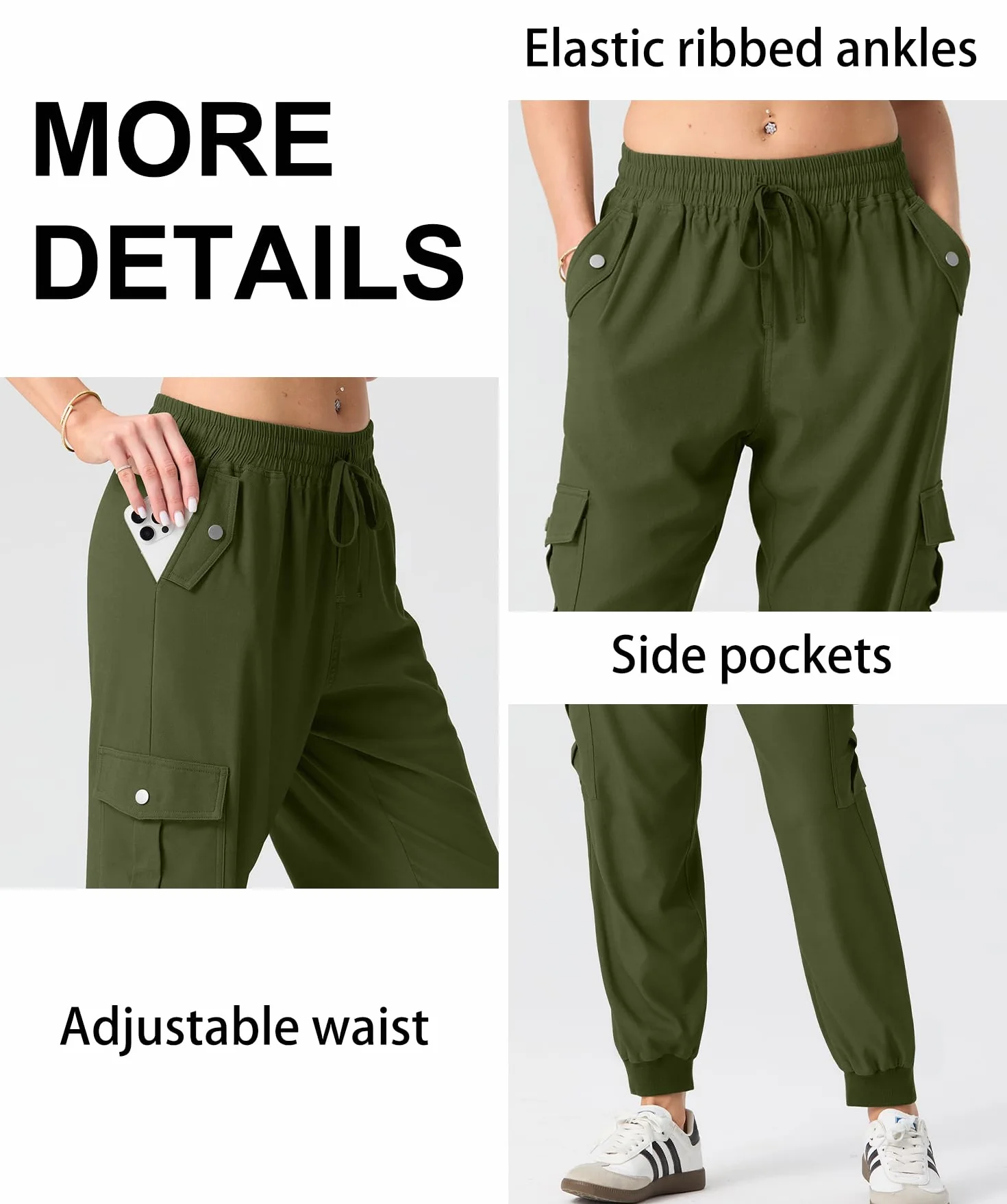 GRECERELLE Damskie spodnie cargo damskie letnie spodnie trekkingowe joggery dla kobiet UK z elastyczną talią z mankietami na kostkę do podróży na zewnątrz odzież uliczna