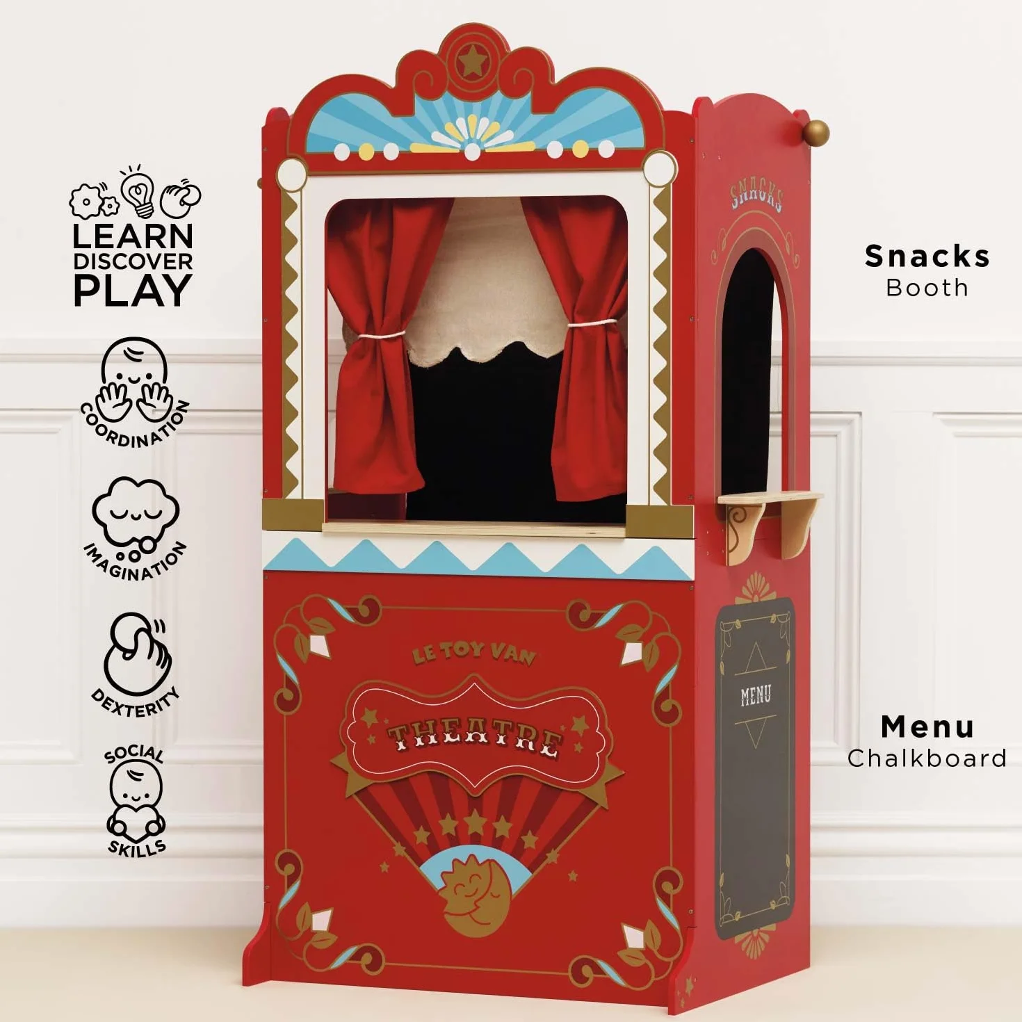 Le Toy Van - Wooden Educational Puppet Theatre, Kids Role Play Toy - Suitable For 3 Years +, Multicolor, 69.85 x 40.89 x 121.92 cm
