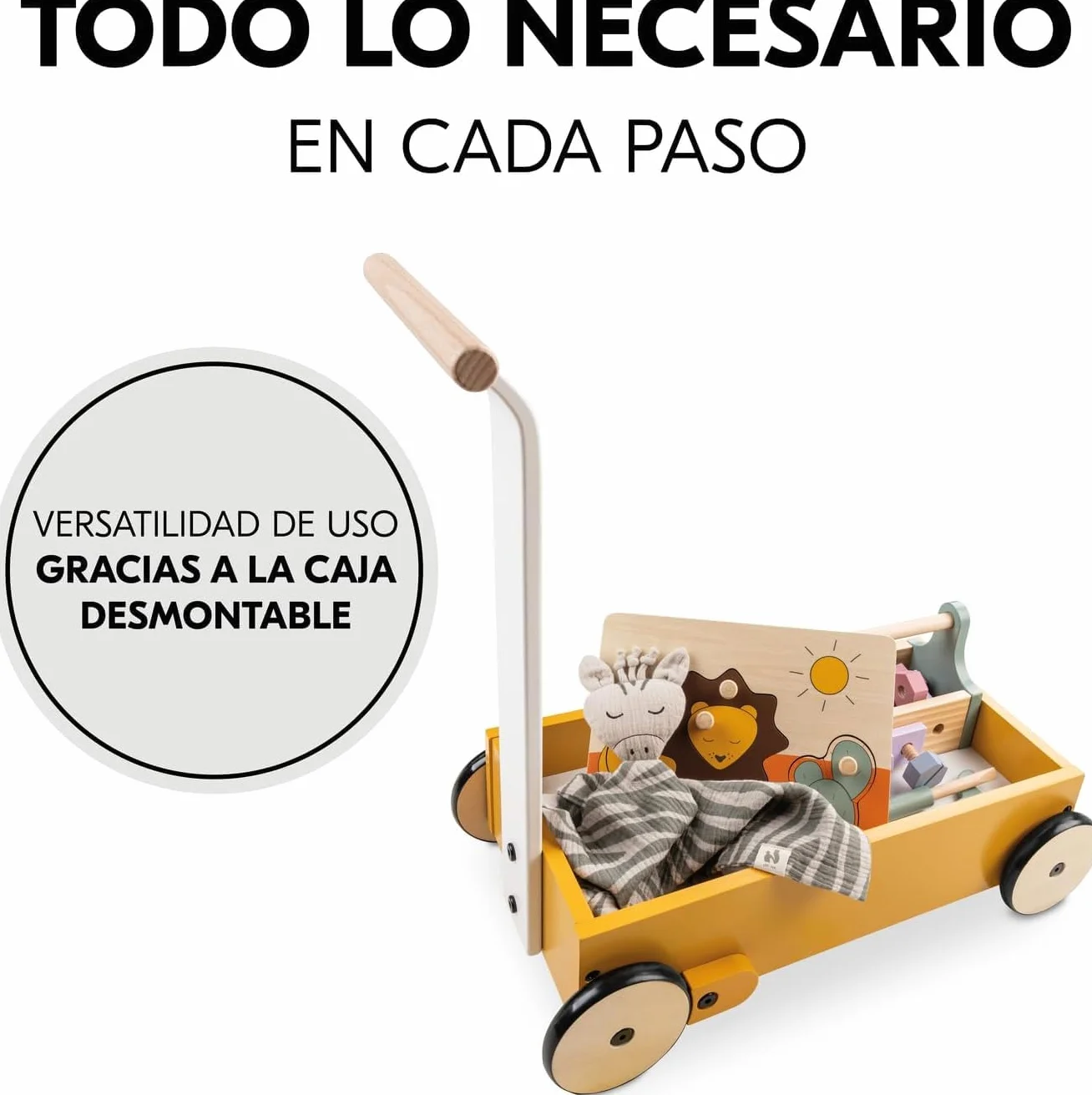 hauck Learn to Walk pomoc w nauce chodzenia z ogrodnikiem, wózek do nauki chodzenia z systemem hamowania od 12 miesięcy, wózek do nauki z drewna (certyfikat FSC®), zabawka edukacyjna do gry