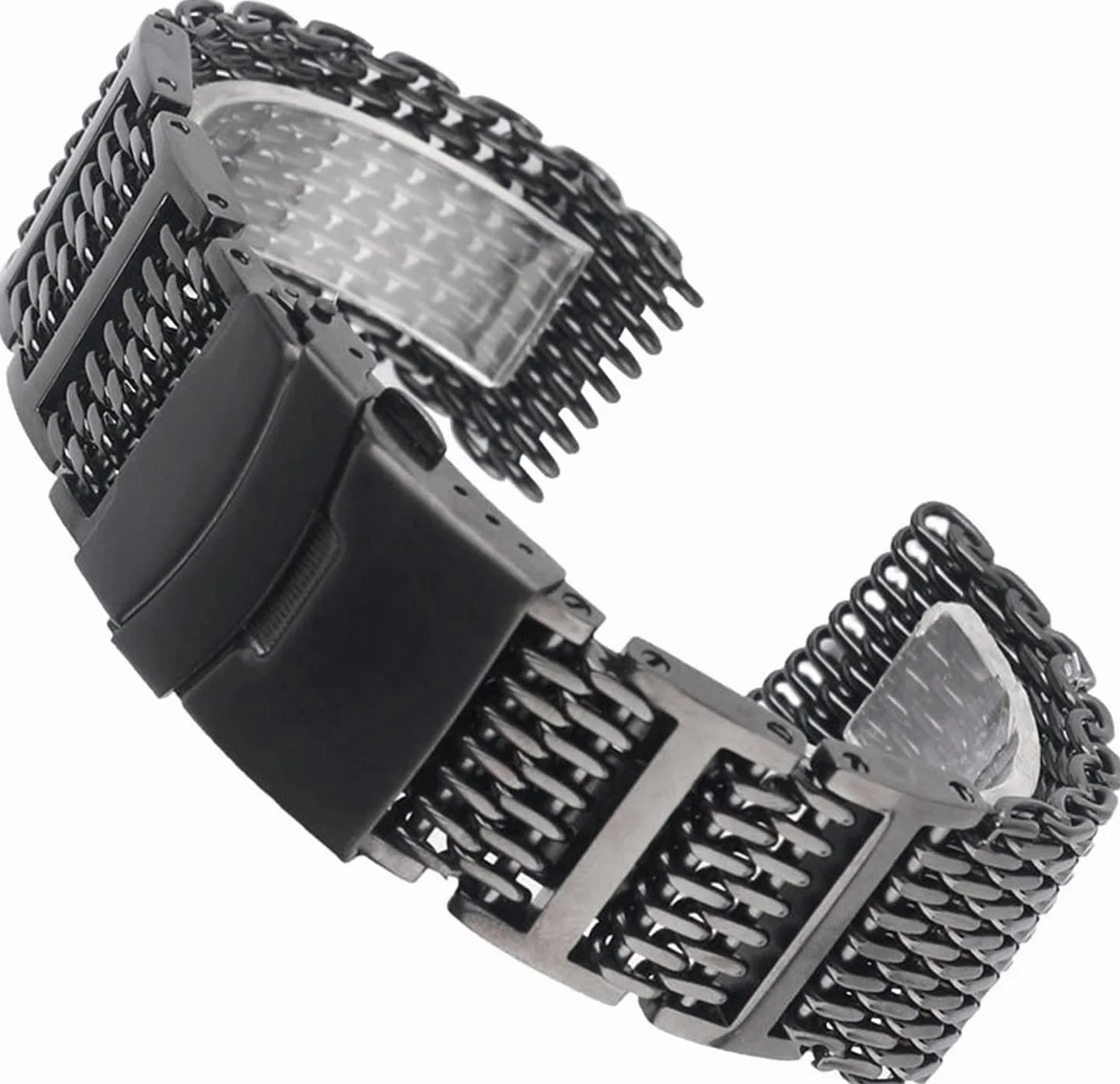 20/22/24mm Mesh Pasek ze stali nierdzewnej Czarny pasek do zegarka Wymiana bransoletki