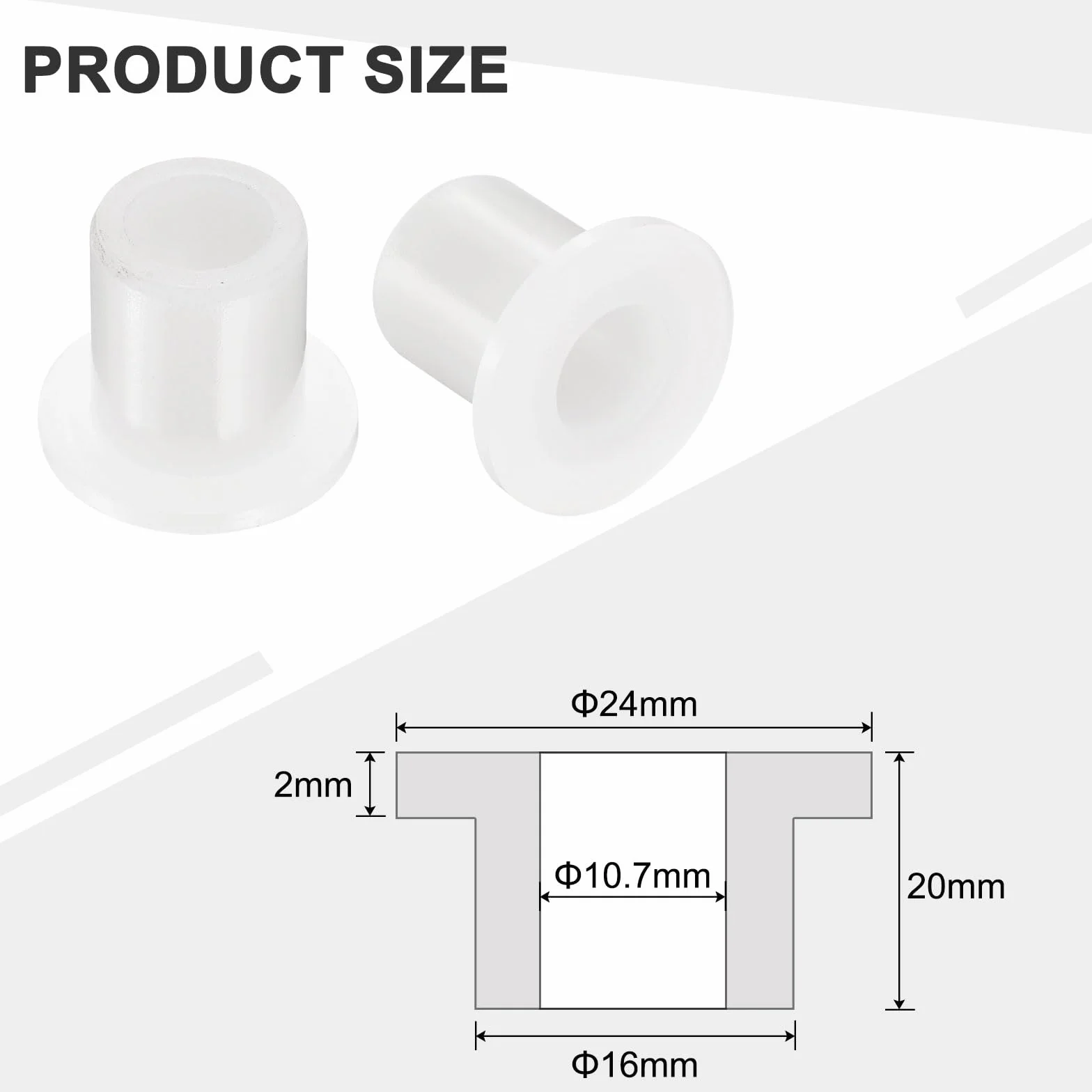 QUARKZMAN 12 szt. tuleje kołnierzowe tworzywo sztuczne łożysko ślizgowe ID 10,7 mm x OD 16 mm x długość 20 mm tuleje nylonowe, białe